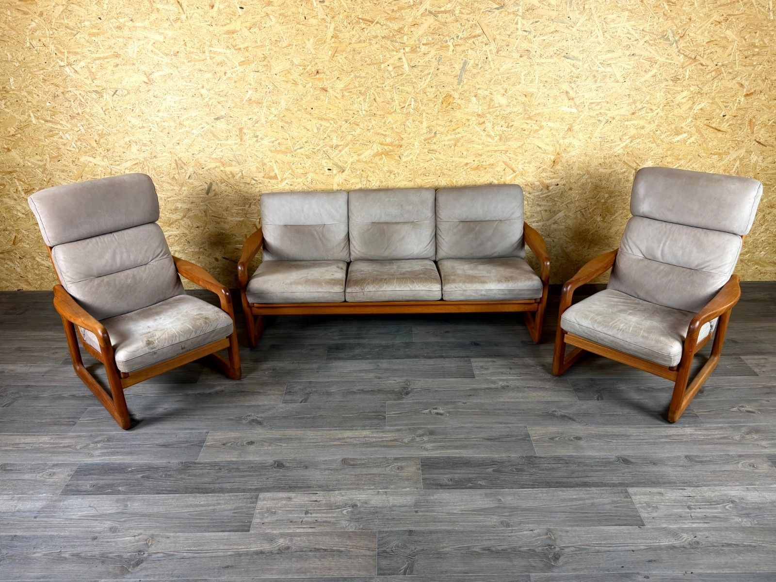 60s 70s Teak Sofa 3 Seater & 2x Armchairs Easy Chair Holstebro Møbelfabrik A/S photo for sale