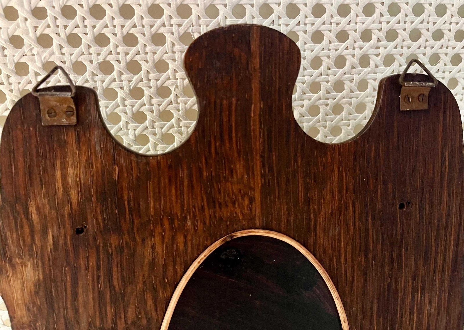 photo buy Small Antique Arts & Crafts Oval Mirror With Carved Shelf And Hooks Ready To Hang