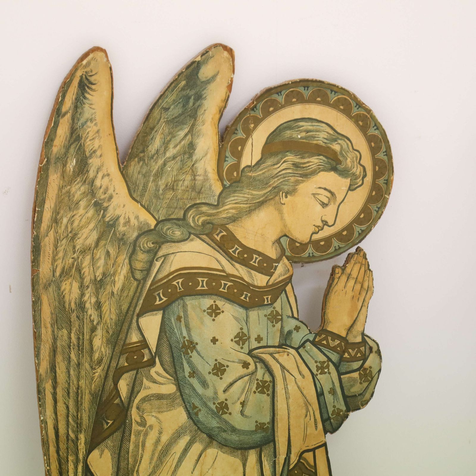 Pair Of Early 20th Century French Angel Panels With Original Paper Decoration photo Art