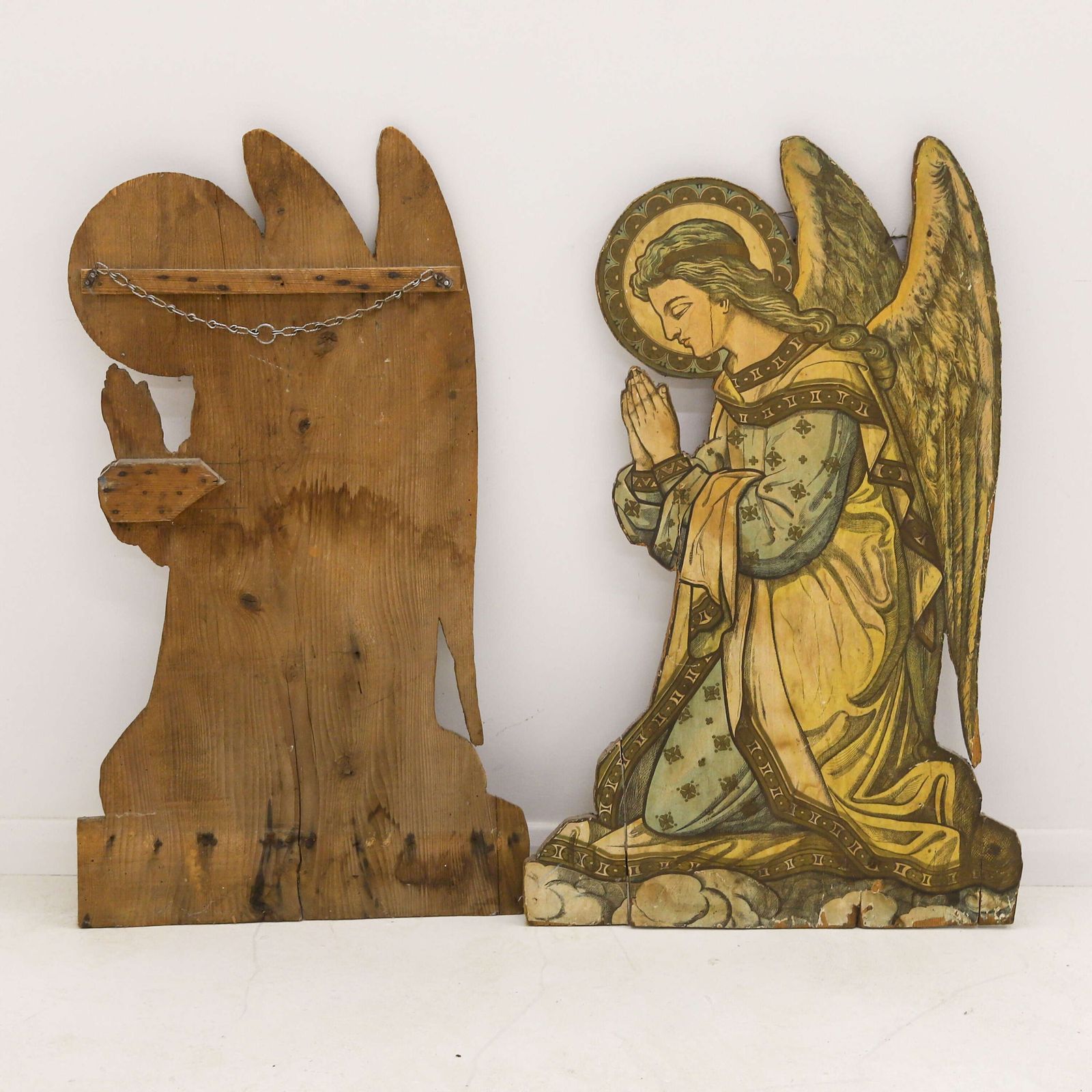 photo for sale Pair Of Early 20th Century French Angel Panels With Original Paper Decoration
