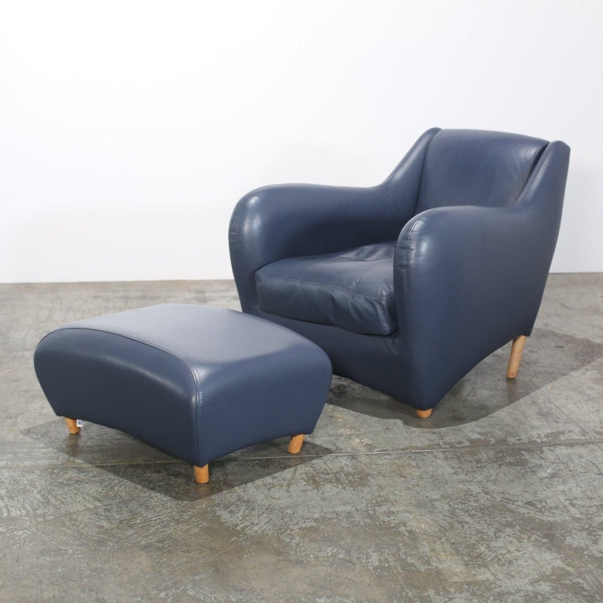 Scp Balzac Blue Leather Armchair And Footstool photo Furniture