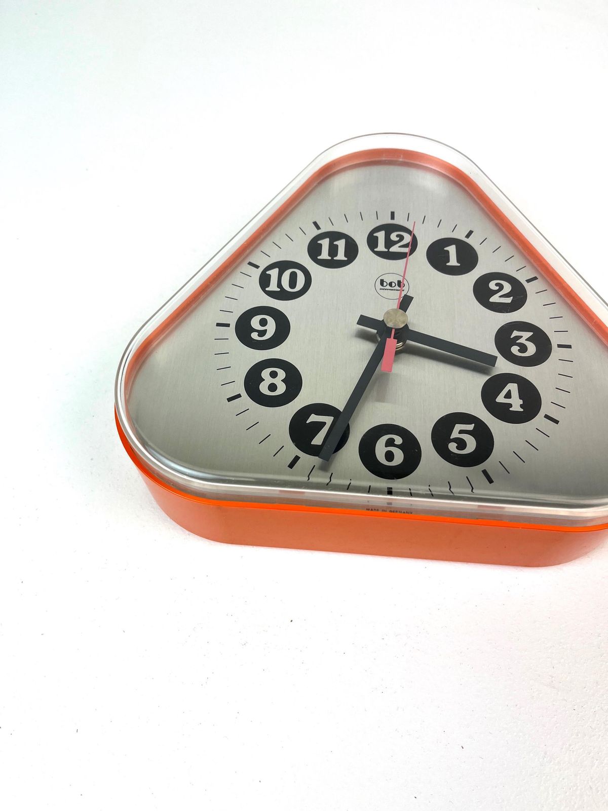 Very Rare Mid Century Orange Space Age Wall Clock By Bob International photo for sale