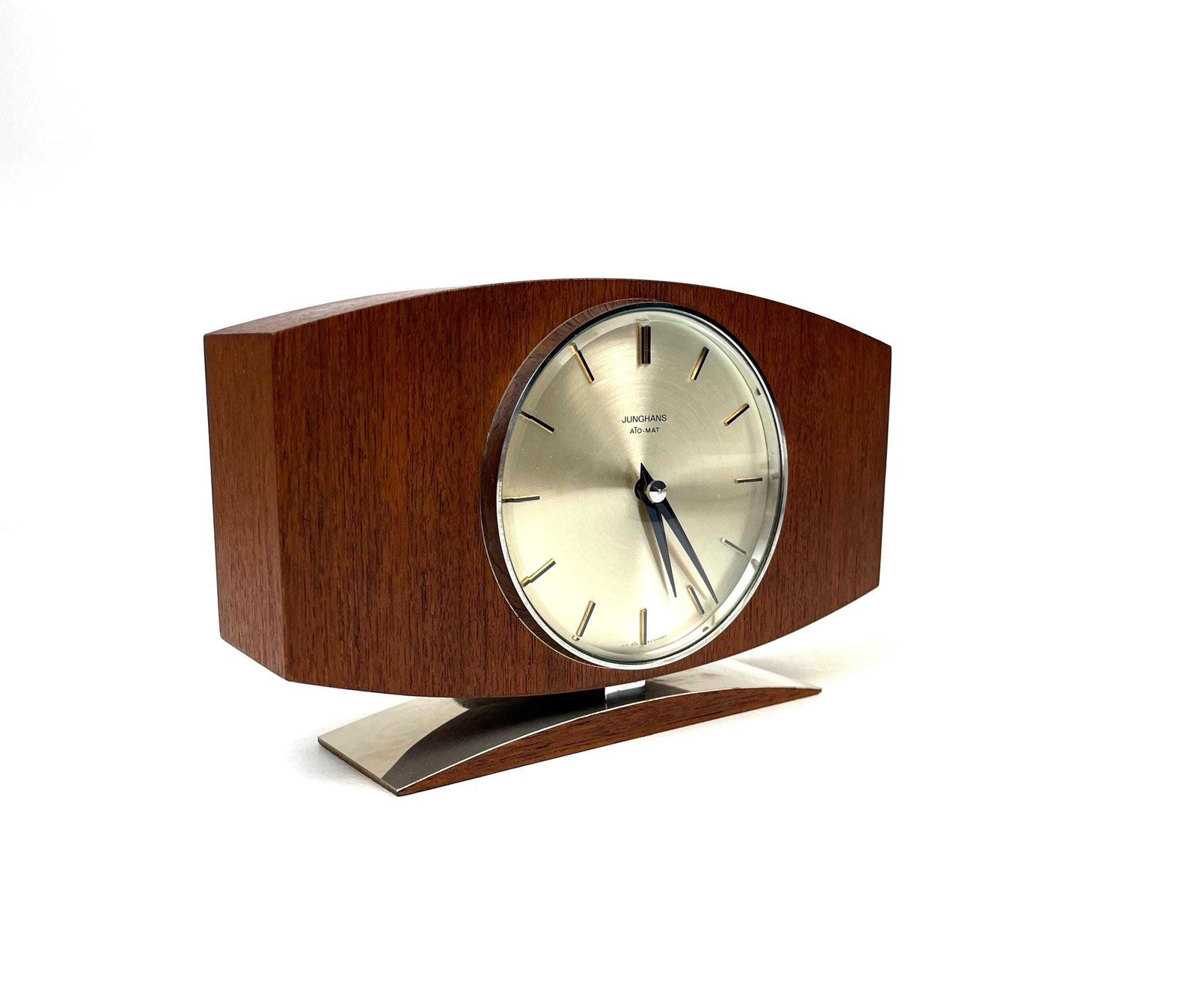Rare Mid Century Teak & Chrome Minimalist Desk Clock By Junghans Eames Max Bill Age