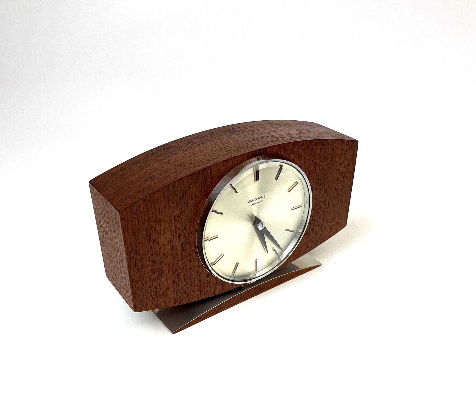 Rare Mid Century Teak & Chrome Minimalist Desk Clock By Junghans Eames Max Bill Age photo Home Decor