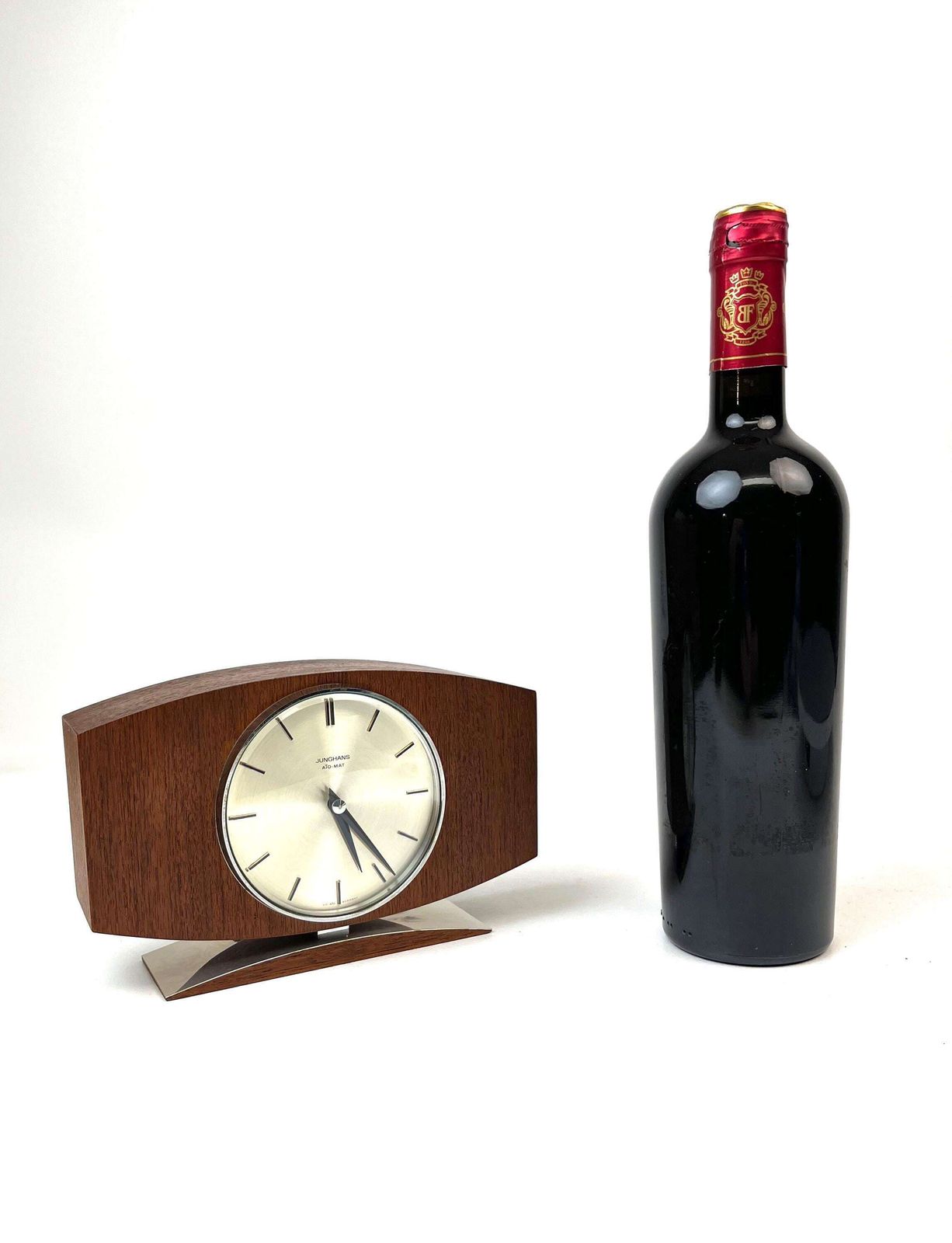 Rare Mid Century Teak & Chrome Minimalist Desk Clock By Junghans Eames Max Bill Age photo buy
