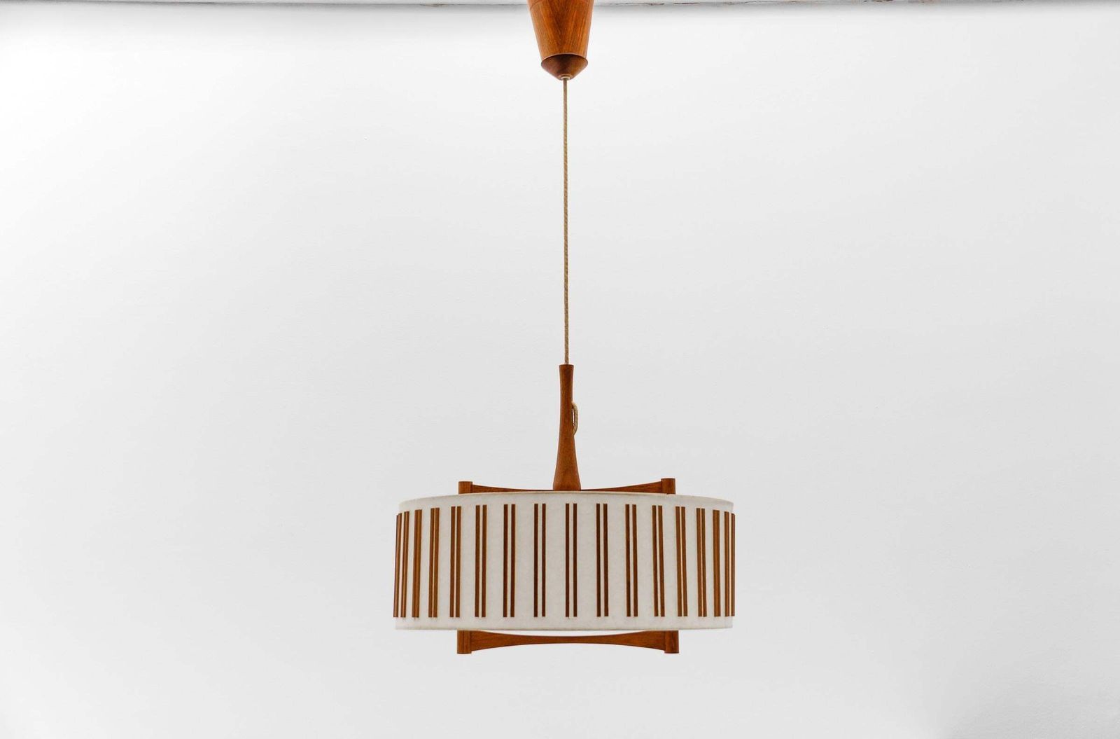 Beautiful Adjustable Japanese Style Ceiling Lamp Made Of Teak Wood By Temde Swiss, 1960s photo for sale