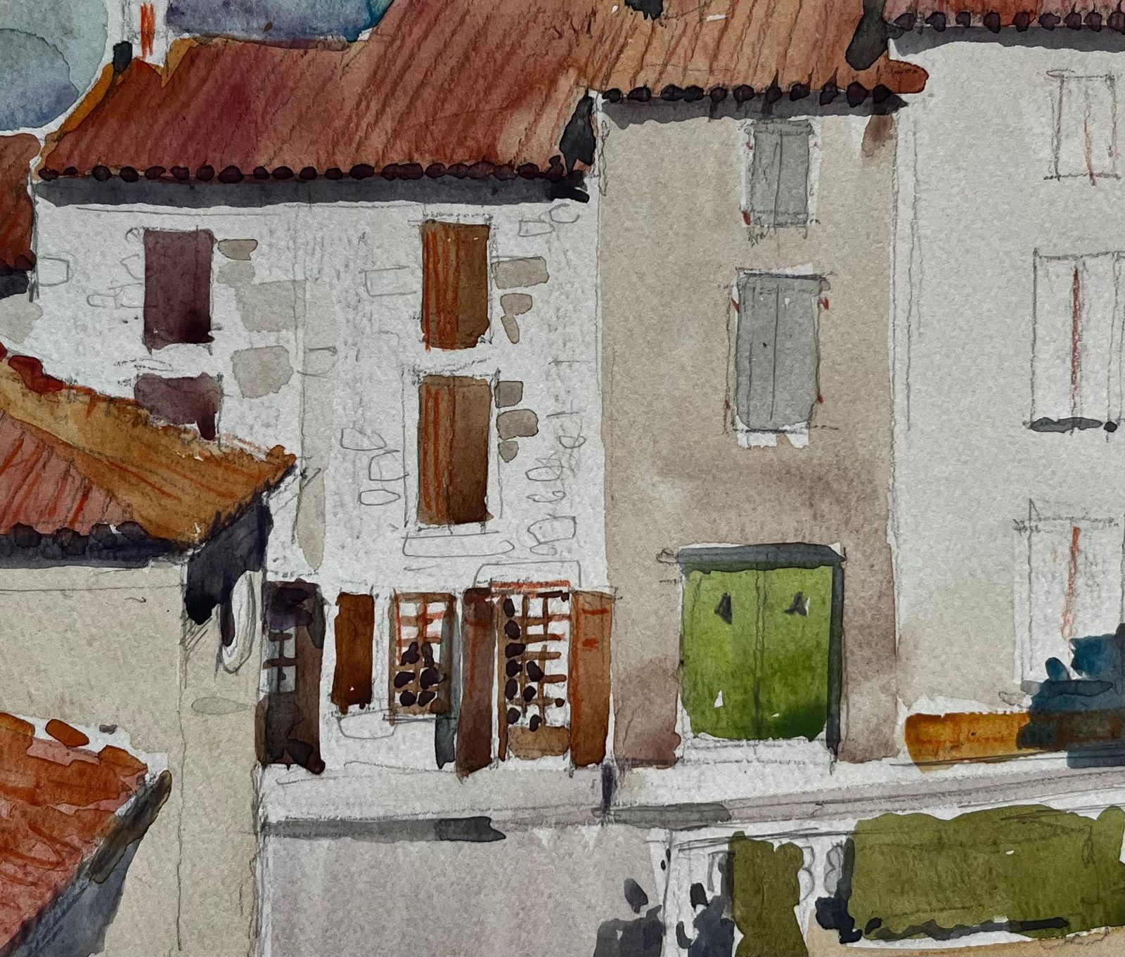 Pierre Neveu French Village Street Scene Terracotta Rooftops Stone Houses And Green Door photo buy