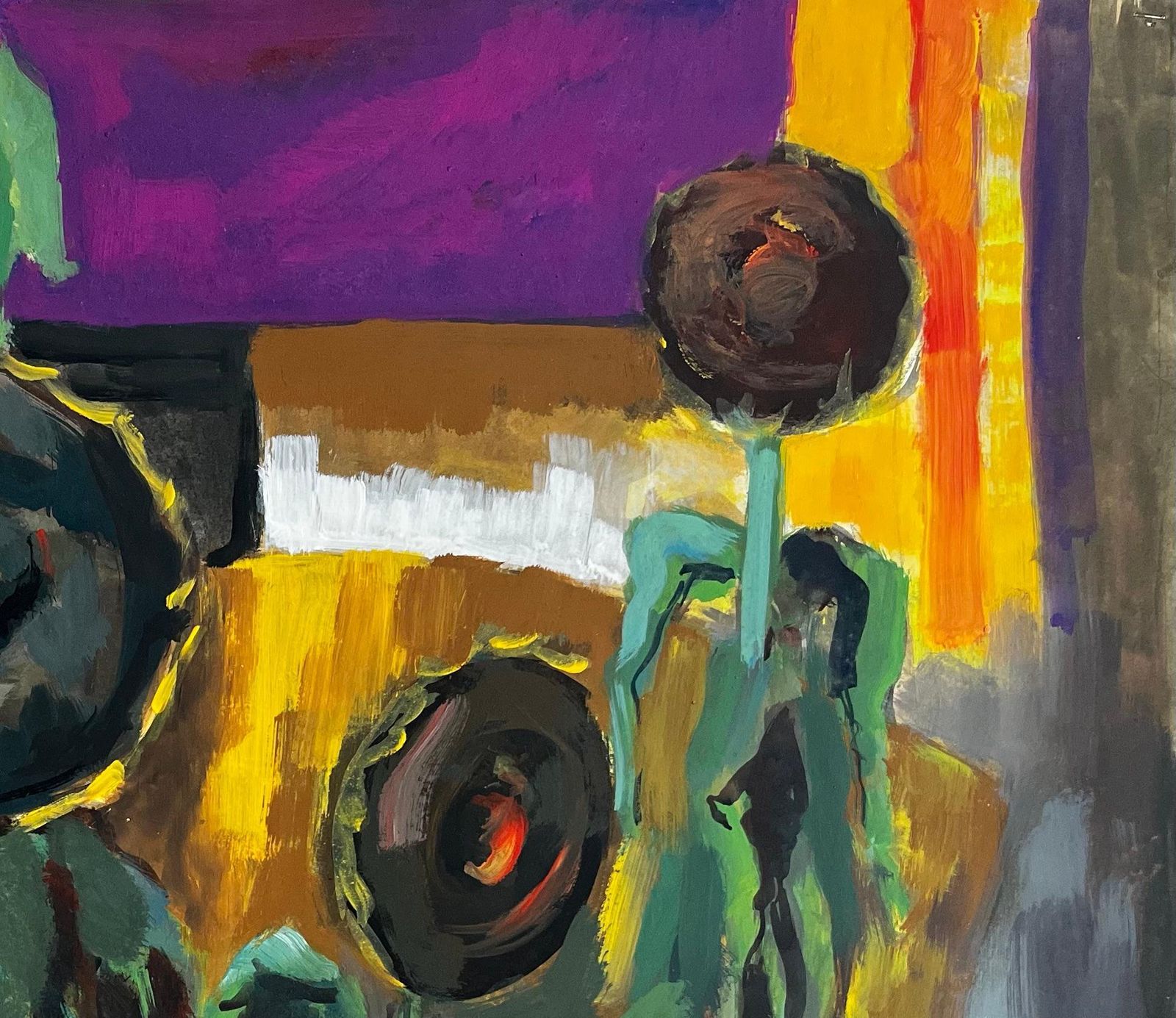 Guy Nicod Abstract Sunflowers Still Life French Modernist Gouache Painting photo Art