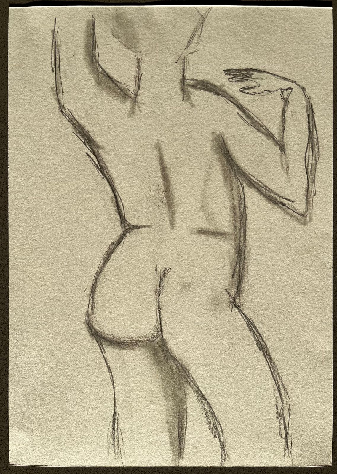 Minty Ramsey Back View Nude Female Figure Sketch Expressive Contemporary Pencil Life Drawing 2025 photo furniture