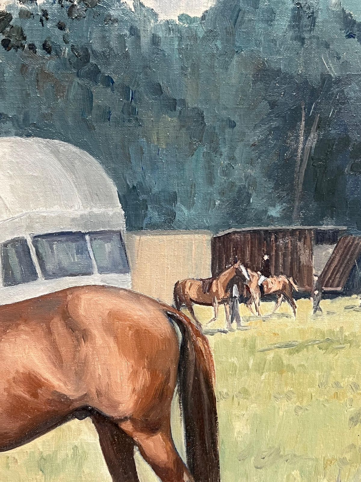 photo buy English School, 1966 Fine English Sporting Art Oil Painting Racehorse In Paddock Signed & Dated 1966