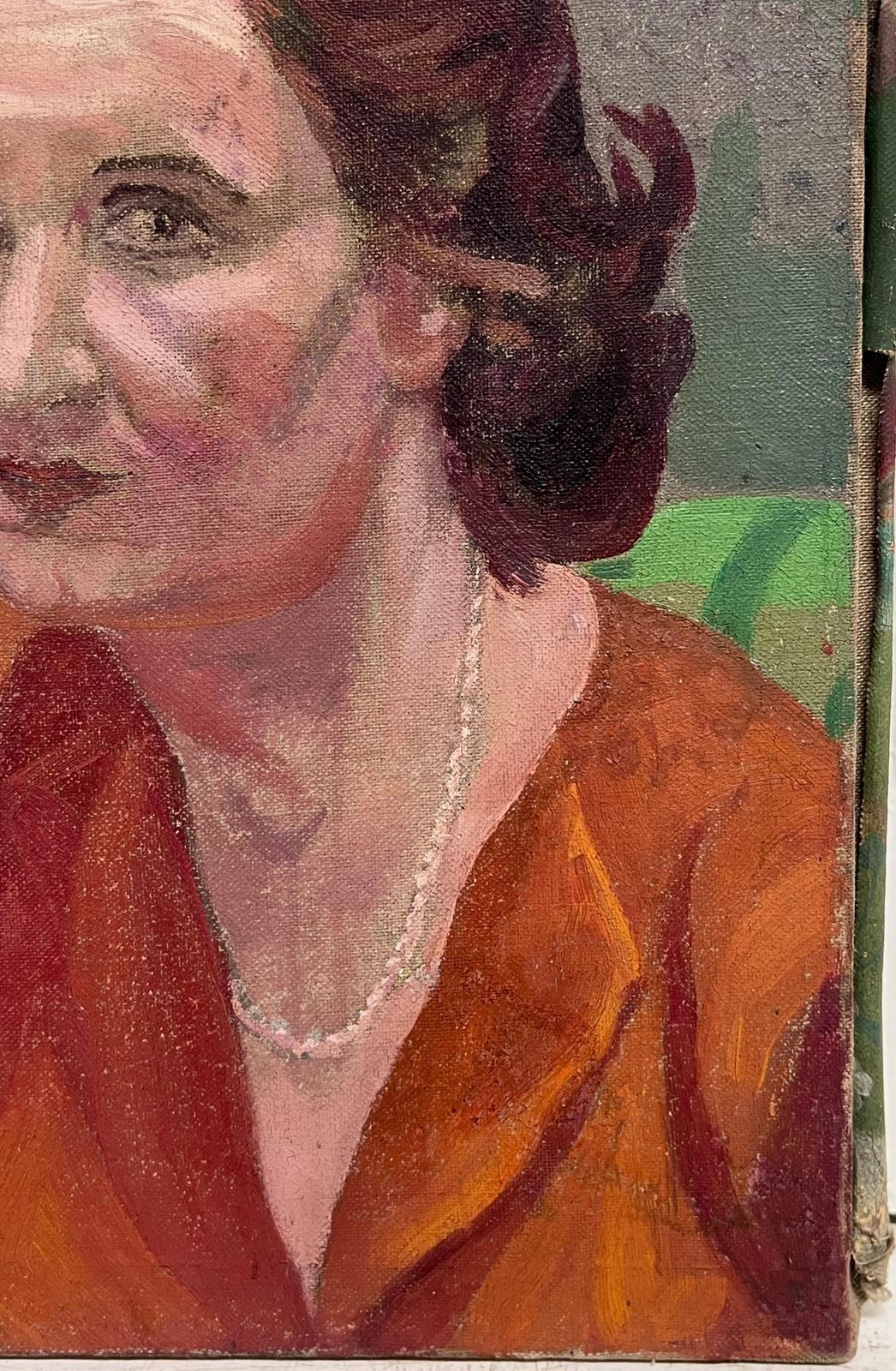 French School Signed Antique French Oil Painting Head & Shoulders Portrait Of A Woman In Red photo Art