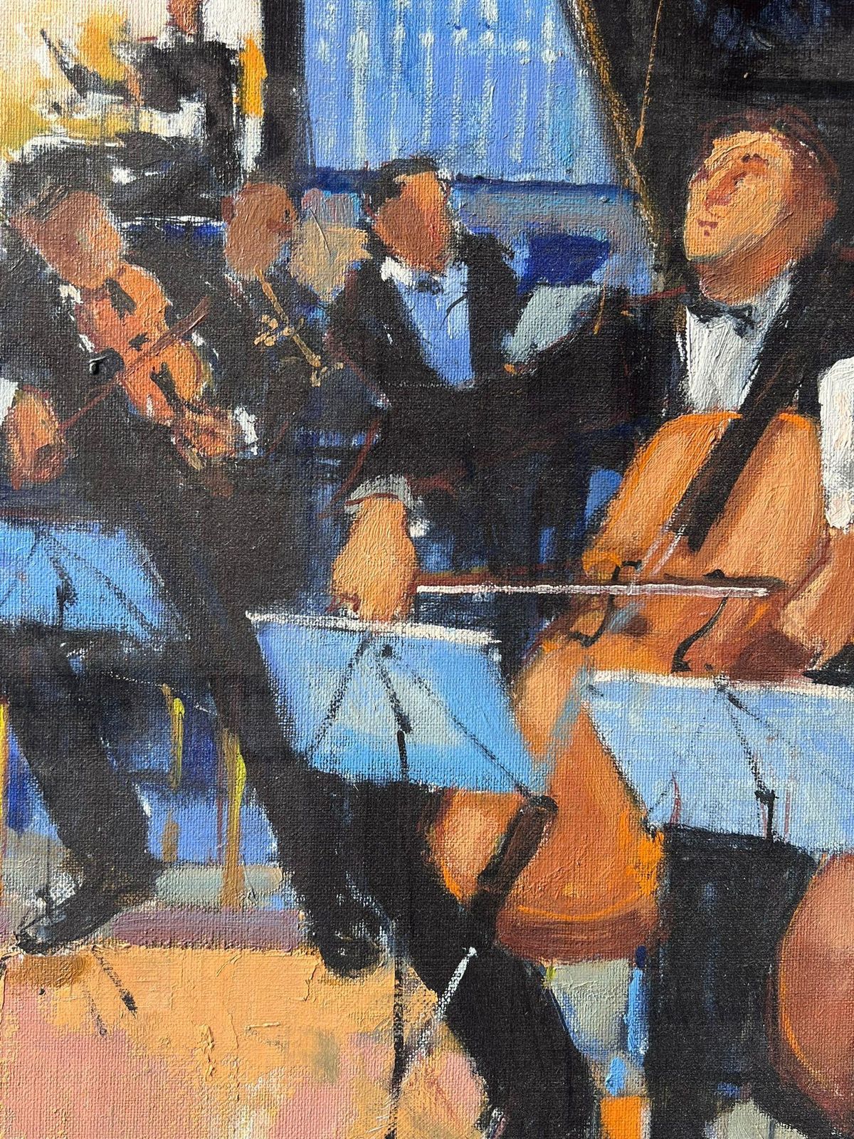 Pierre Neveu Orchestra Musicians Playing Cellos And Violins In Warm Concert Scene French Oil photo 700.0