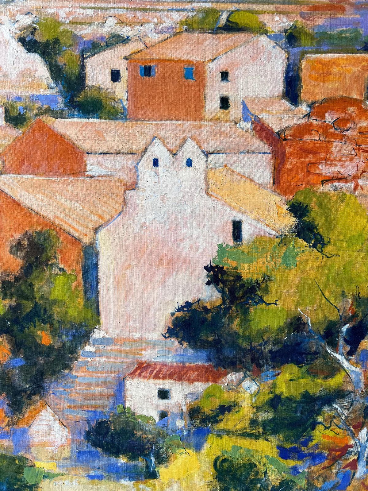 Pierre Neveu Huge Sunlit Hilltop Balazuc With Tall Cliffs And Terracotta Homes Oil Painting photo vintage