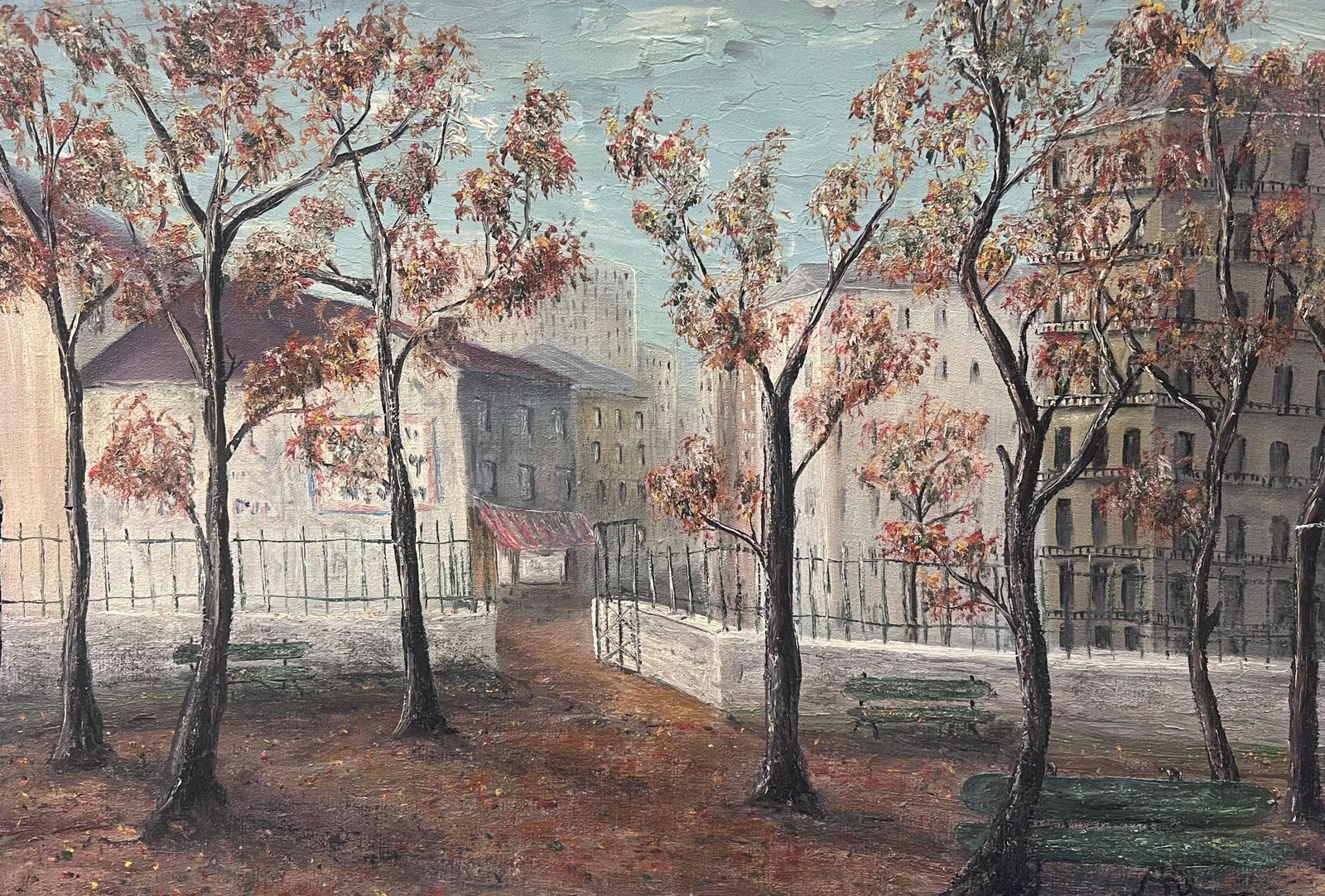 Jean Fourie Tall Autumn Orange Trees At The Village Entrance Oil Landscape Painting