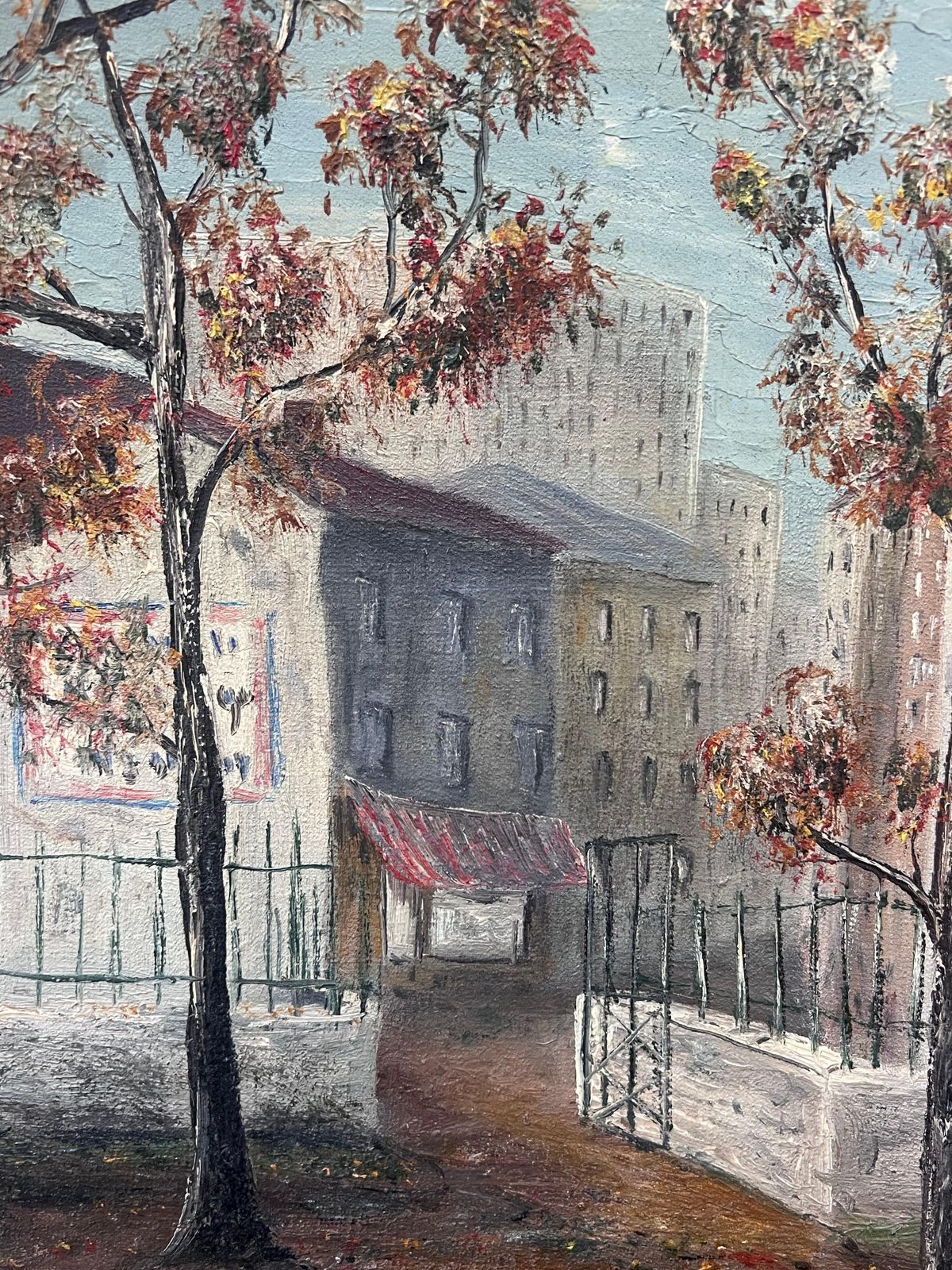 Jean Fourie Tall Autumn Orange Trees At The Village Entrance Oil Landscape Painting photo vintage