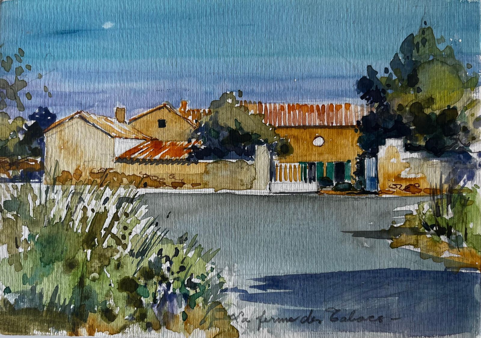 Pierre Neveu La Ferme Des Sables French Farm Landscape Watercolour By Pierre Neveu