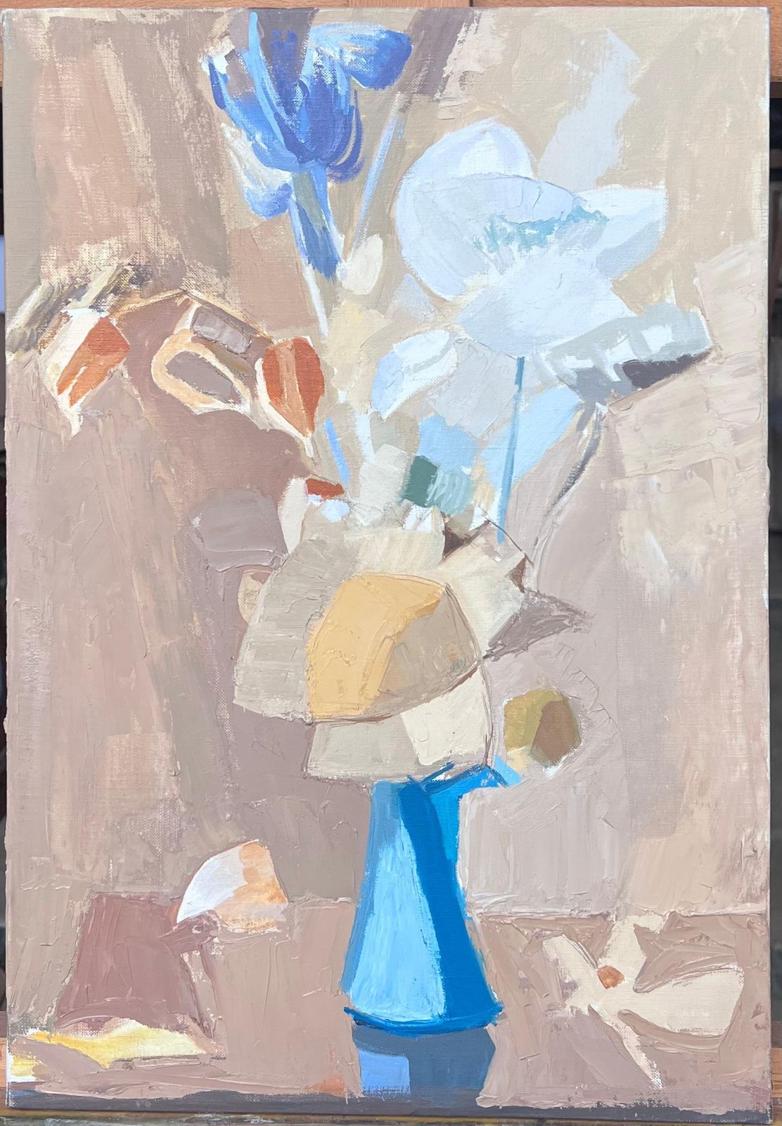 Laure Noetzin Azam (French 1929 2024) Fine 20th Century French Post Cubist Oil Painting Still Life In Blue Vase photo furniture