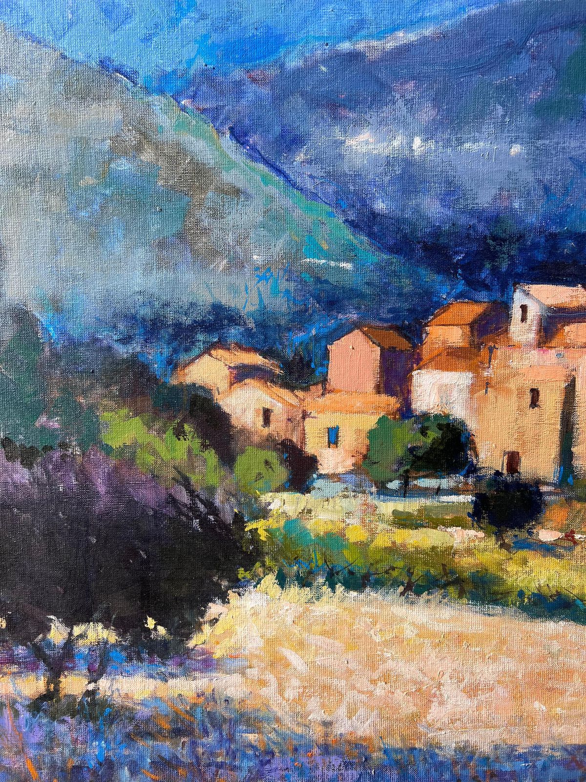 Pierre Neveu Huge French Post Impressionist Signed Oil Lourmarin Luberon Valley Provence photo vintage