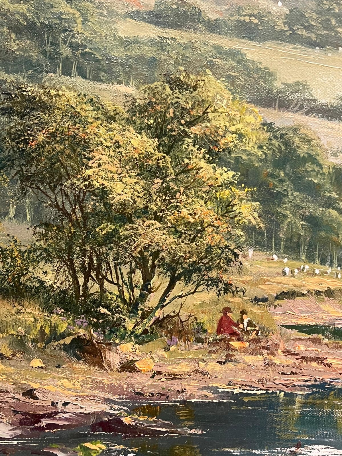 Don Vaughan Large Traditional English Summer River Landscape Oil Painting Harvest & Picnic photo vinterior