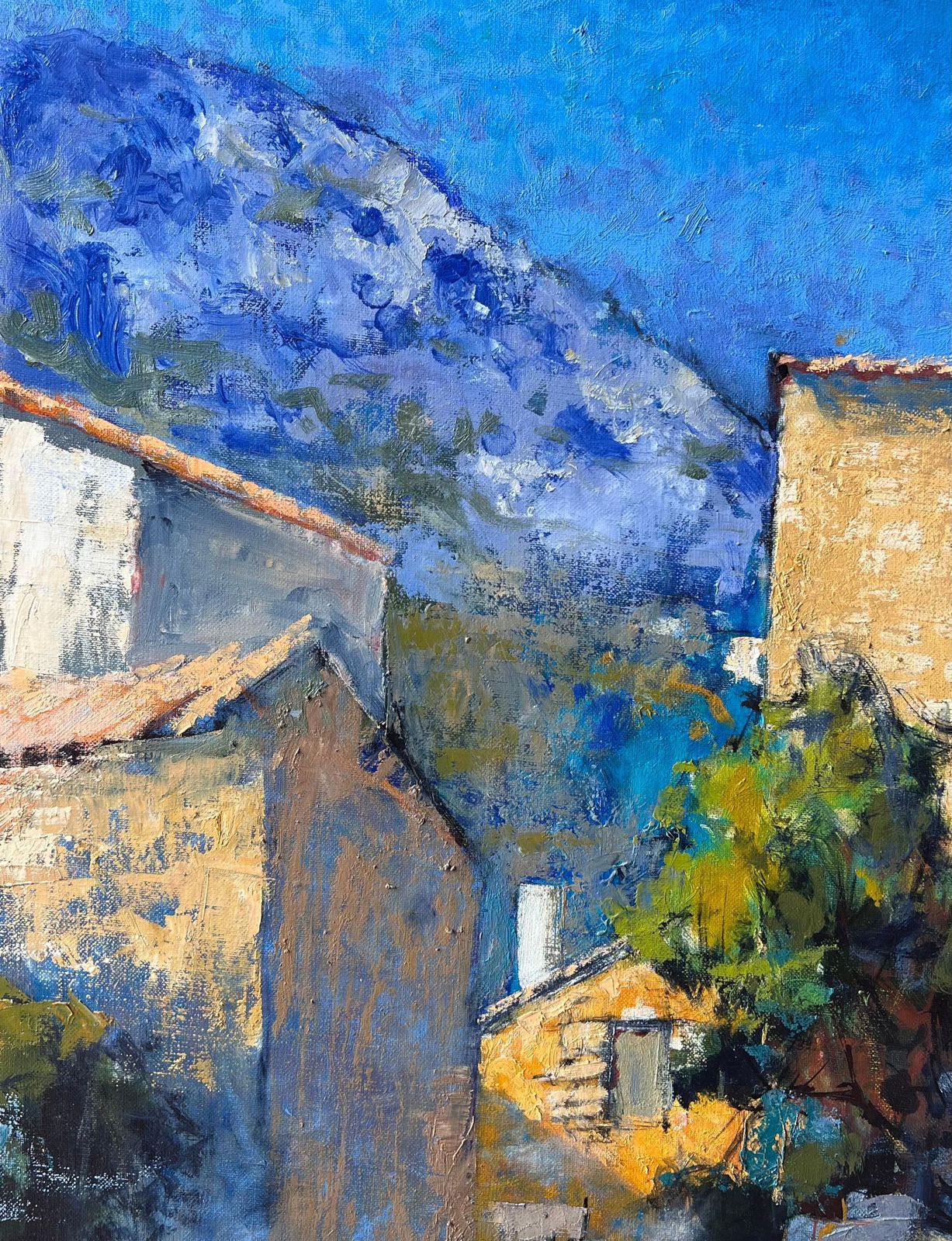 Pierre Neveu Old Provencal Village Houses & Blue Bench French Post Impressionist Oil Painting photo buy
