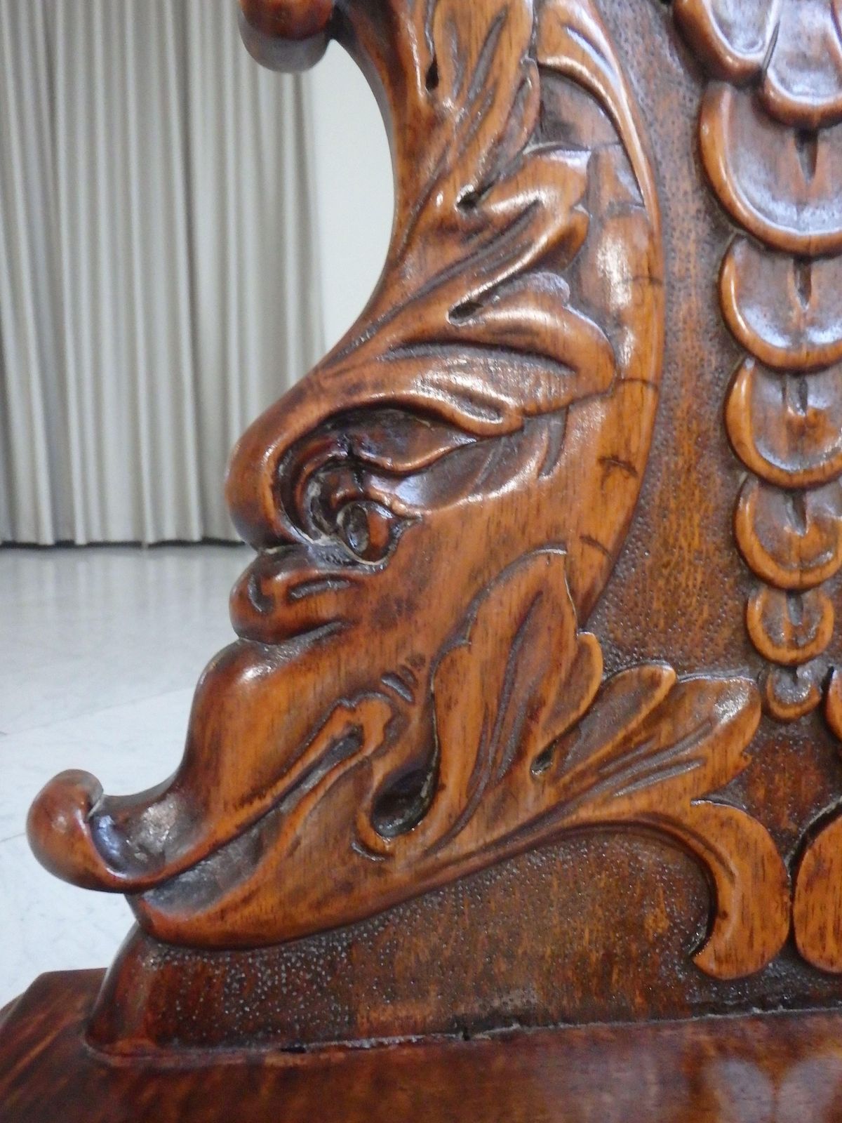 Pair Of 19th Century Brutalist Carved Wooden Chairs With Fabulous Creatures photo furniture