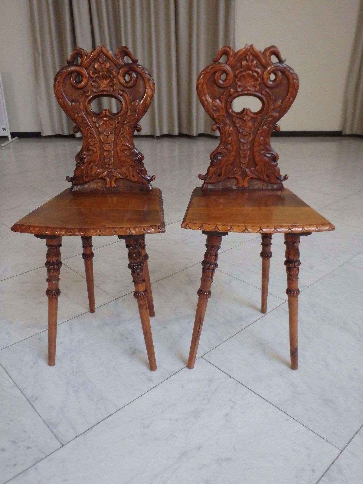 Pair Of 19th Century Brutalist Carved Wooden Chairs With Fabulous Creatures photo buy