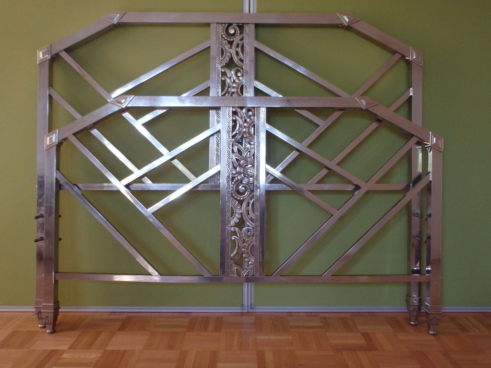 photo buy Geometrical Spanish Art Deco Nickel Bed Head And Foot Part With Floral Ornaments