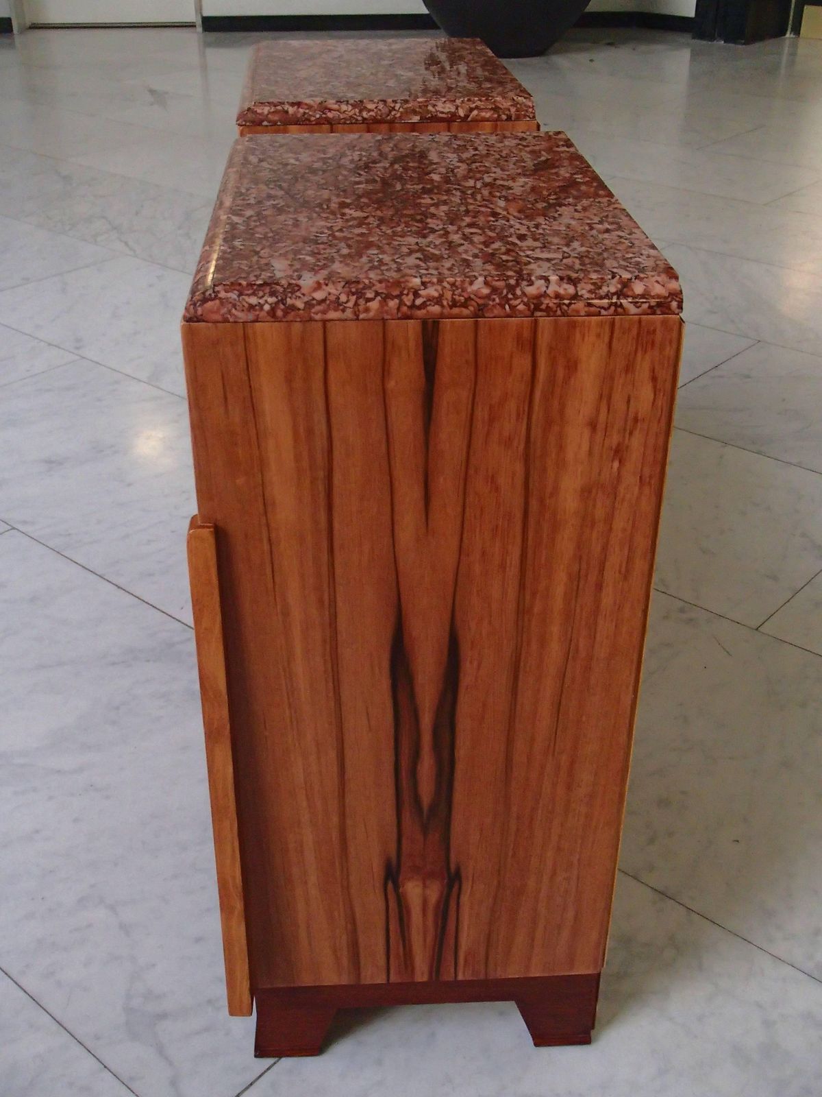 1930 Cubist Pair Nightstands Side Table Apple Wood Red Marble Top photo 2694.0