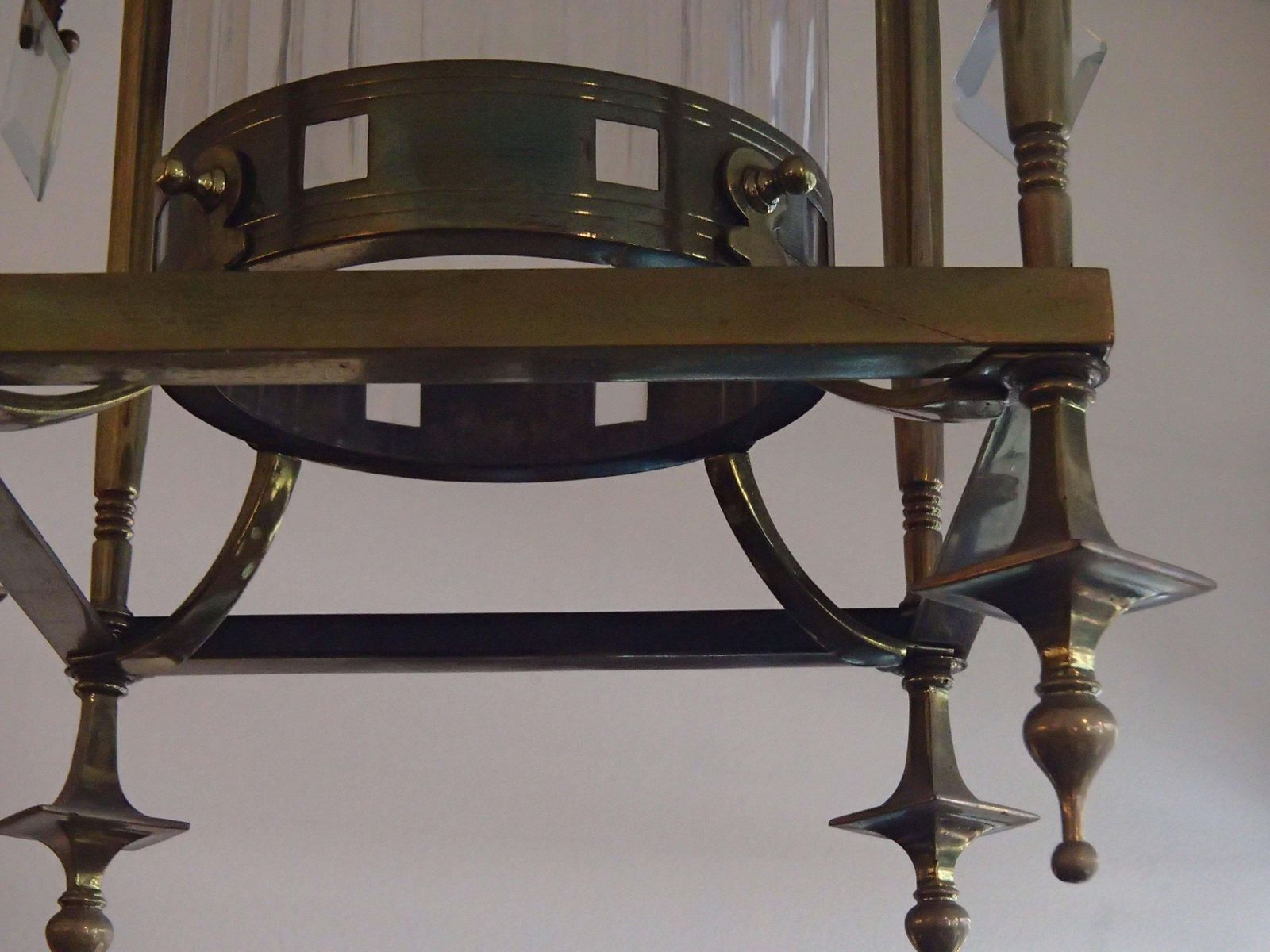 Art Nouveau Long Chandelier Square Bronze And Glass photo Lighting