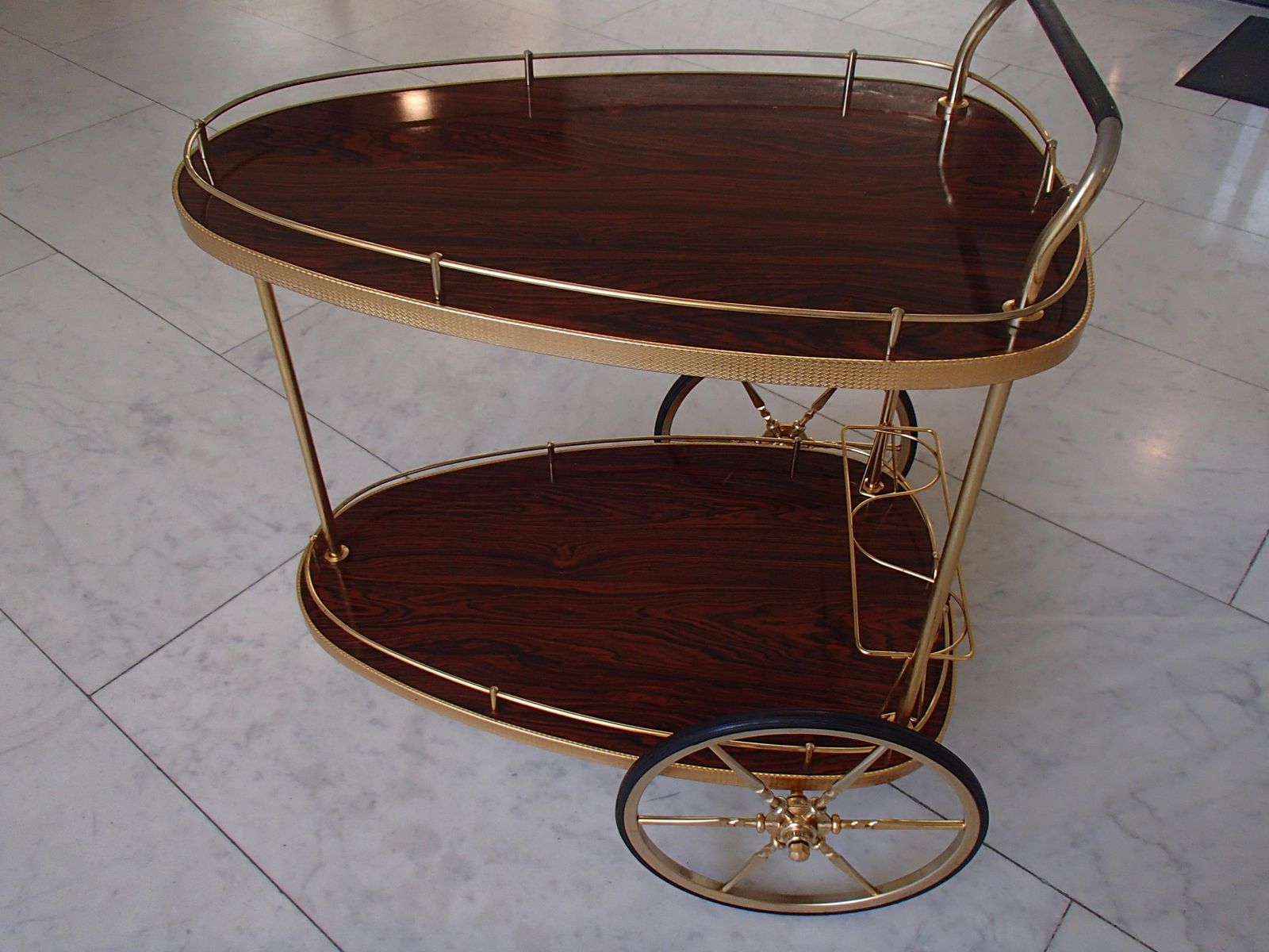 Mid Century Modern Triangle Trolley Brass And Formica Wood photo furniture