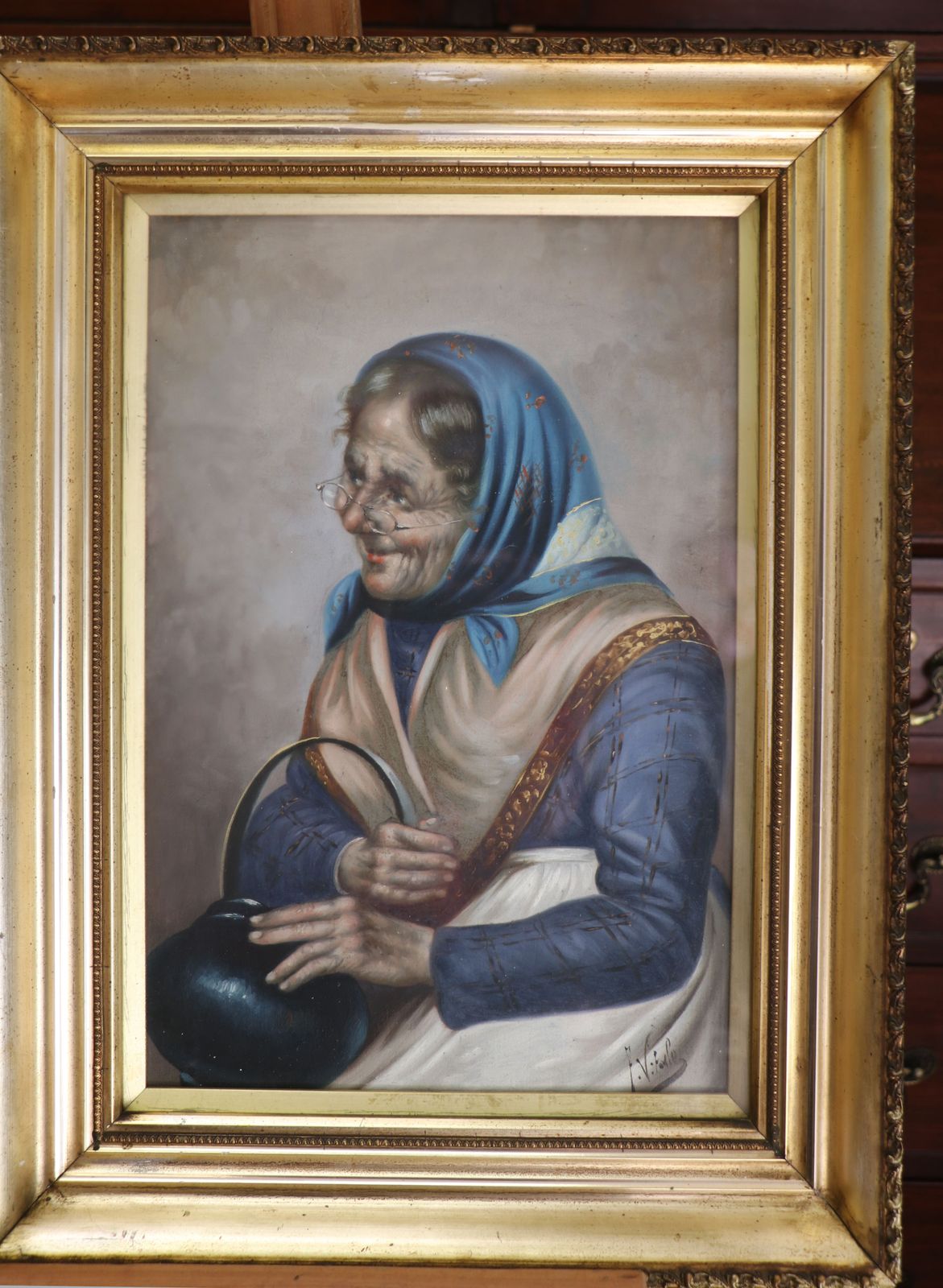 A Pair Of Absolutely Charming Oil Painting Portraits Of An Elderly Couple By Italian Artist Ferruccio Vitale photo buy