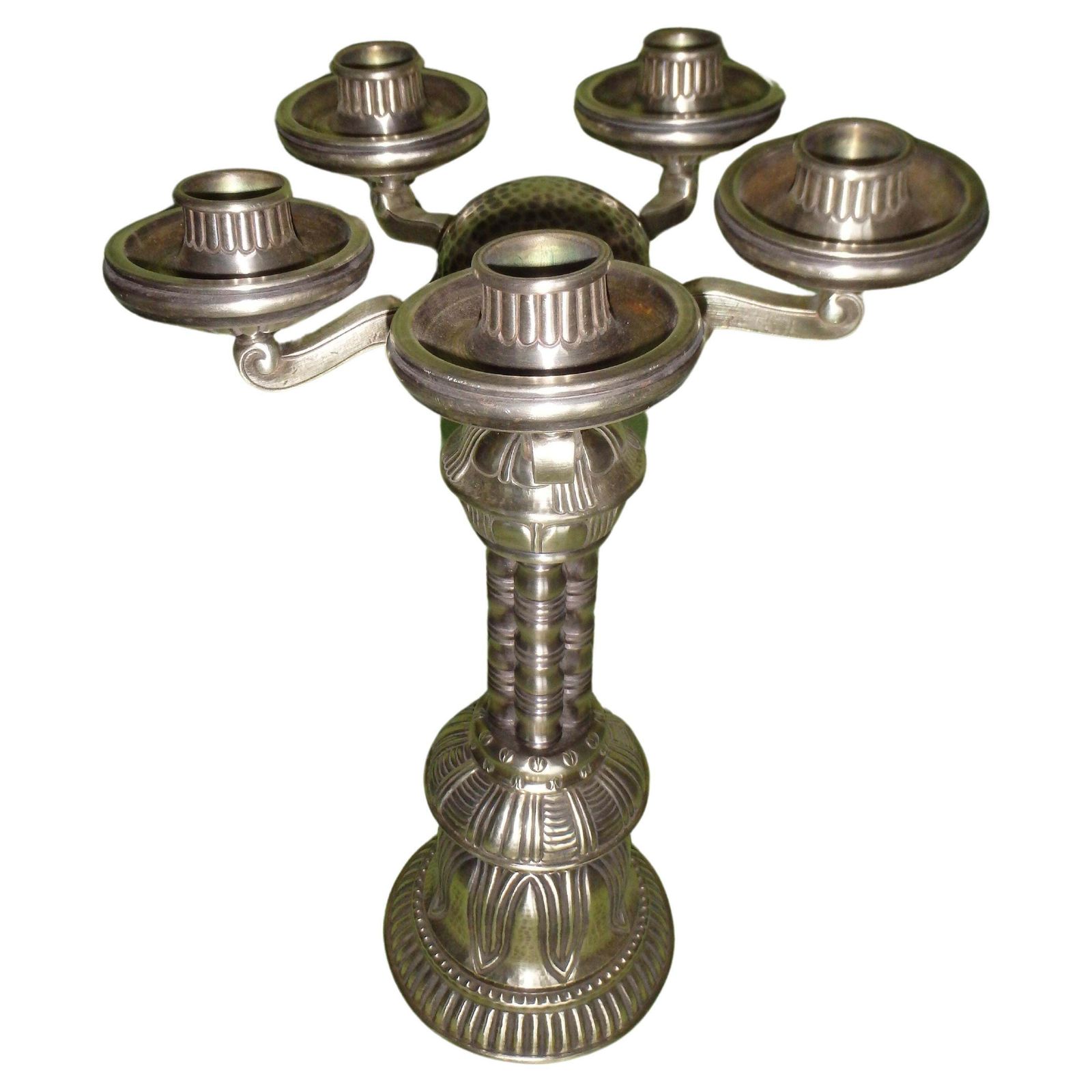 Art Nouveau Huge Candle Holder Brass 5 Arms