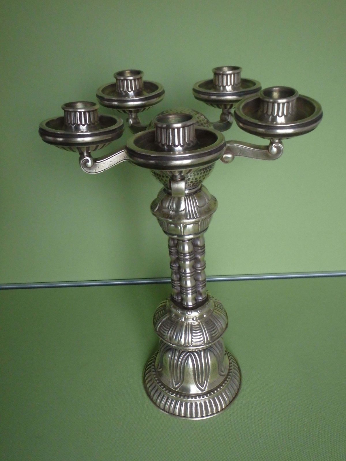 Art Nouveau Huge Candle Holder Brass 5 Arms photo buy