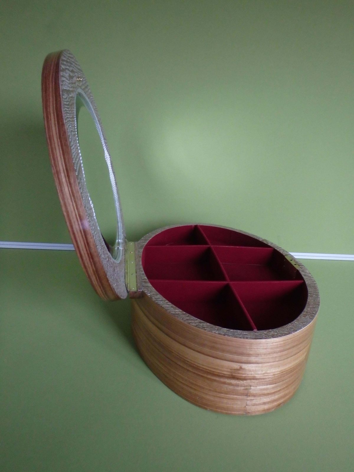 Huge Wooden  Jewelry Or Make Up Box With Oval Mirror For The Dressing Table photo 749.0