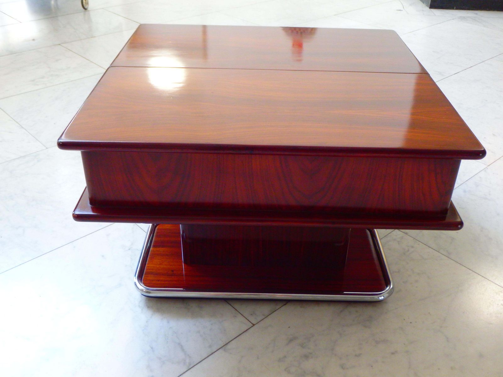 1960this Bar Table With Opening For Bottles And Glasses On Wheels With Chrome photo vintage