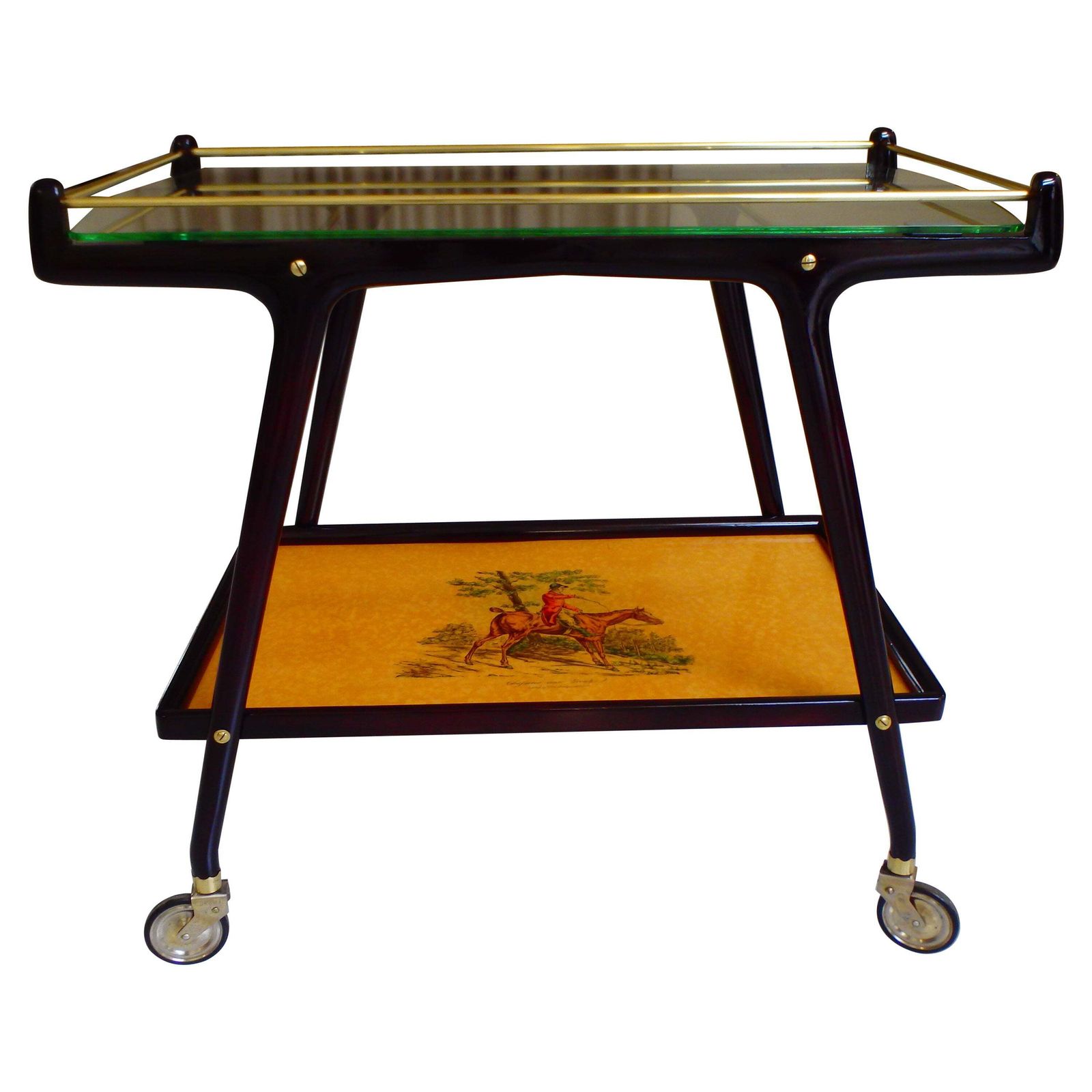 Italian Ico Parisi Bar Cart With Glass Top And Chase Scene