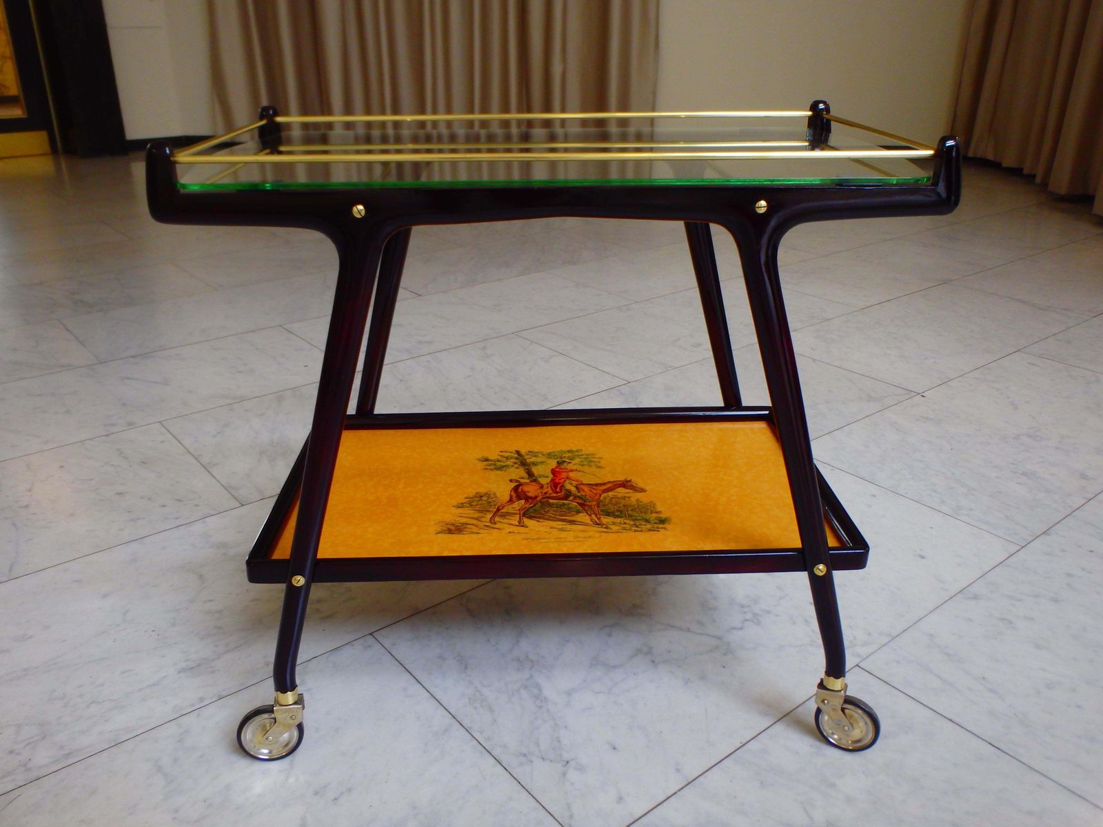 Italian Ico Parisi Bar Cart With Glass Top And Chase Scene photo for sale