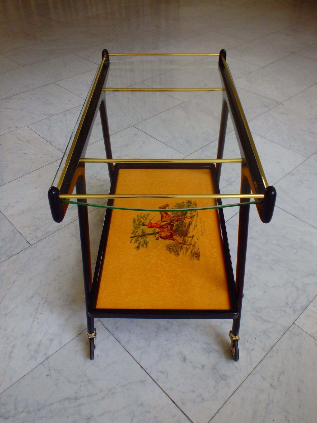 Italian Ico Parisi Bar Cart With Glass Top And Chase Scene photo buy