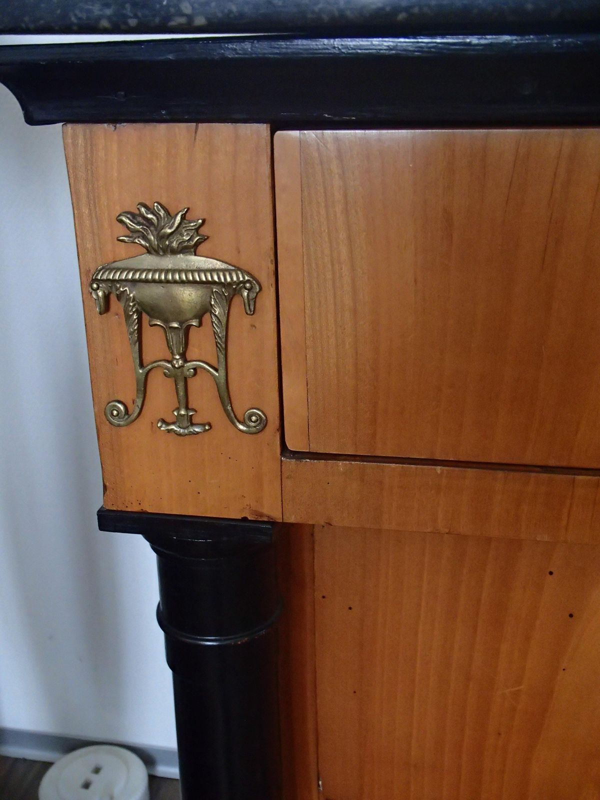 Empire Chest Of Drawers Cherry Wood With Black Colones And Black Marble Top photo for sale