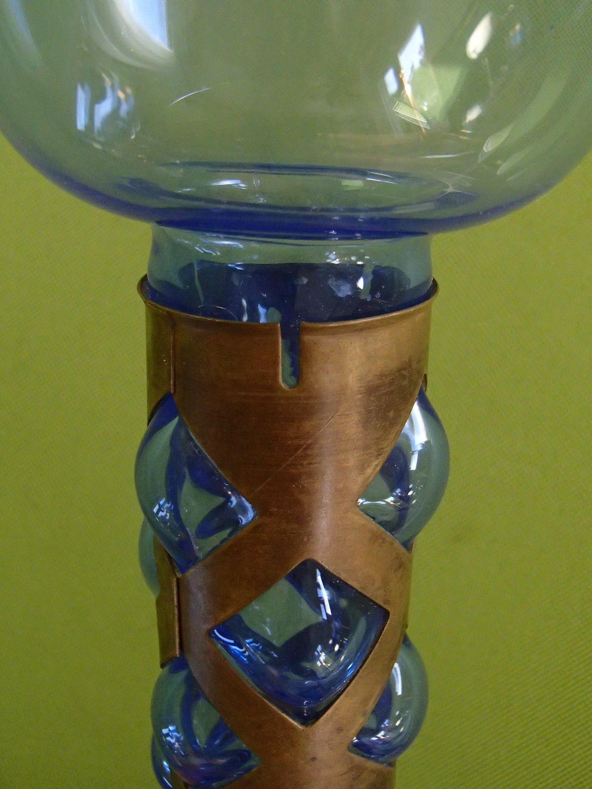 Pair Candlelight Holder Cobalt Blue Glass And Brass By Villeroy & Boch photo vinterior