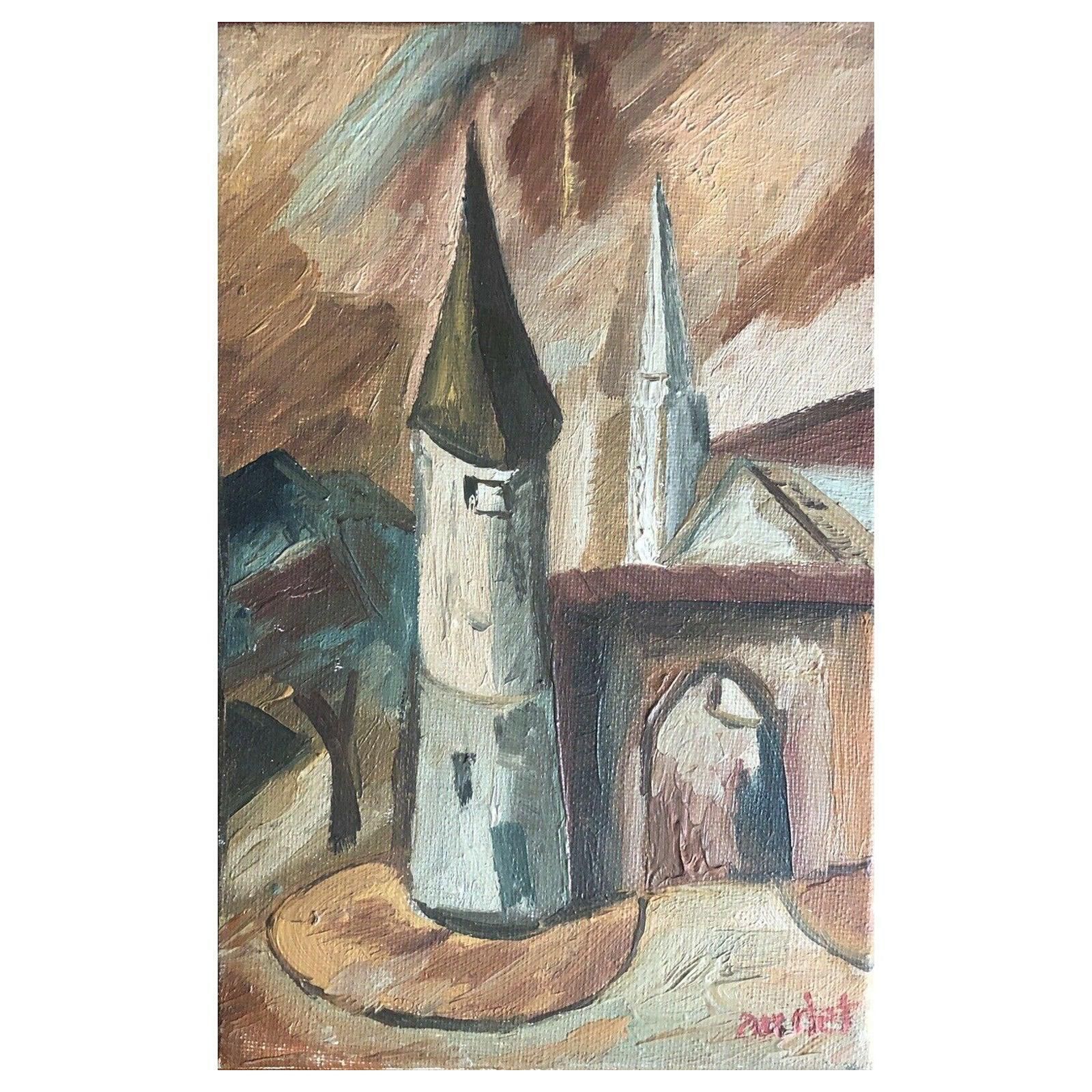 Unknown Fernand Audet Signed French Post Impressionist Oil   The City Gates Mid 20th Century