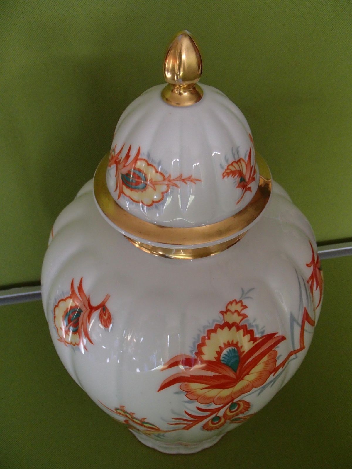 Art Deco Porcelain Vase With Lid By Thomas Bavaria With Cubistic Flowers photo for sale