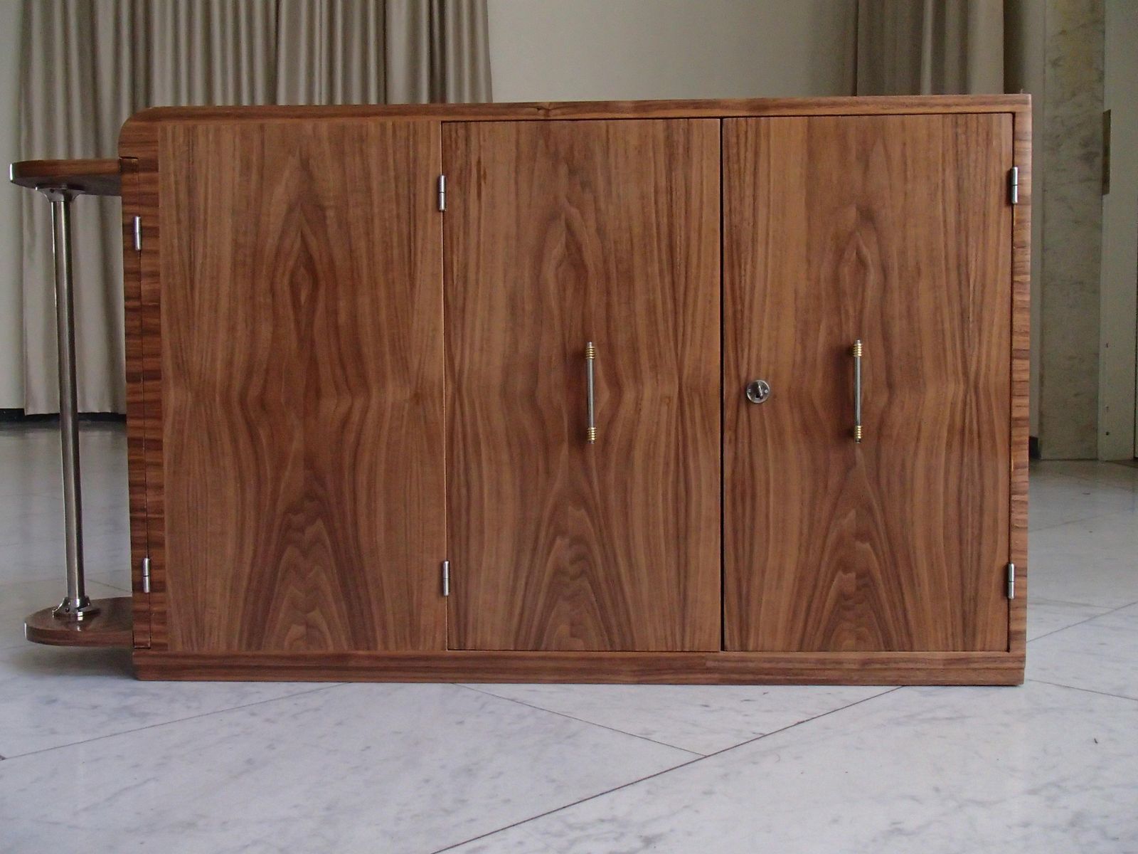 Art Deco Narrow Bar With 2 Doors And Bottle Compartment Walnut And Chrome photo vintage