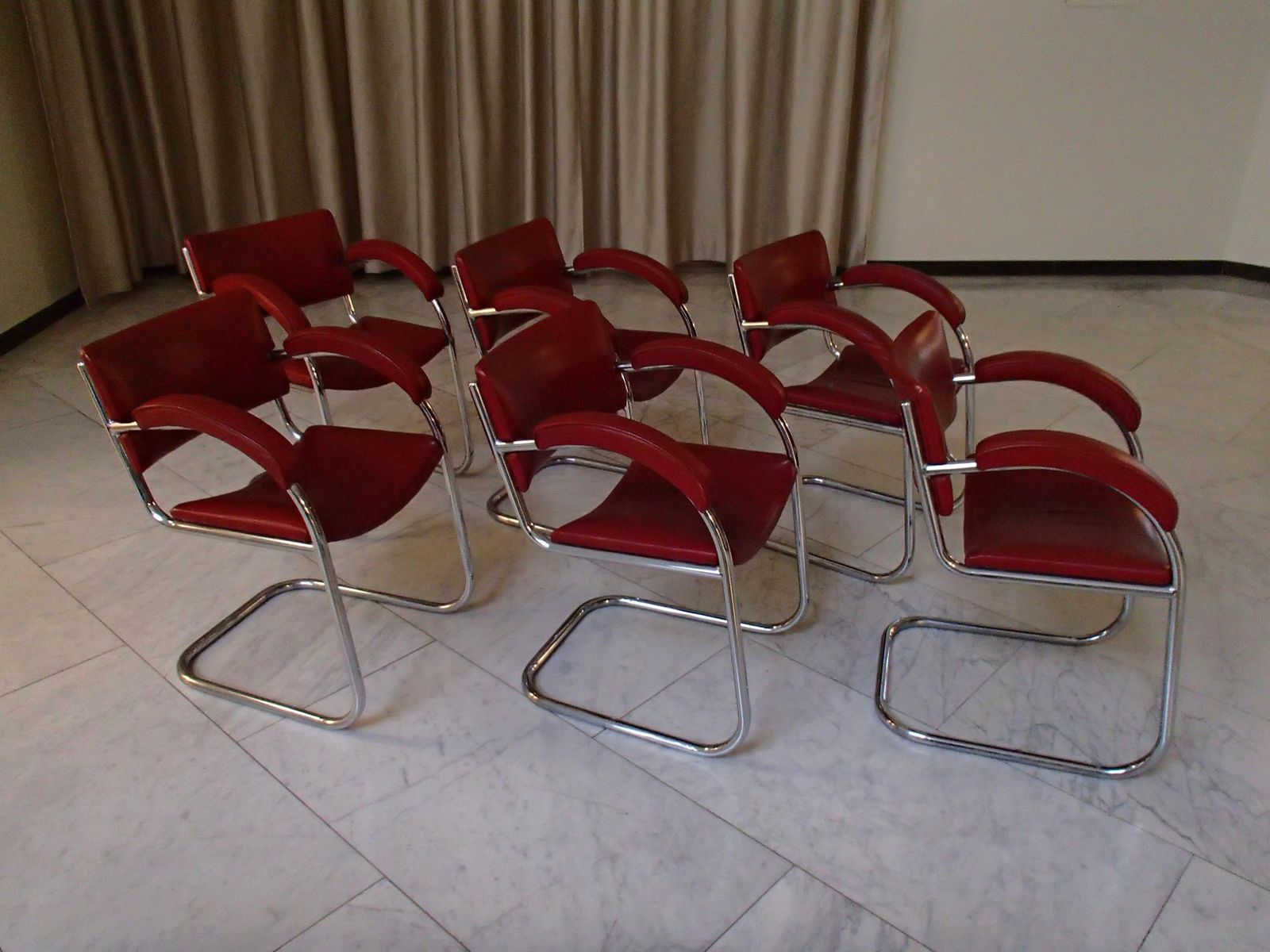 7314.0 1930thies 6 Red Leather Armchairs By Serge Chermayeff For Pel photo