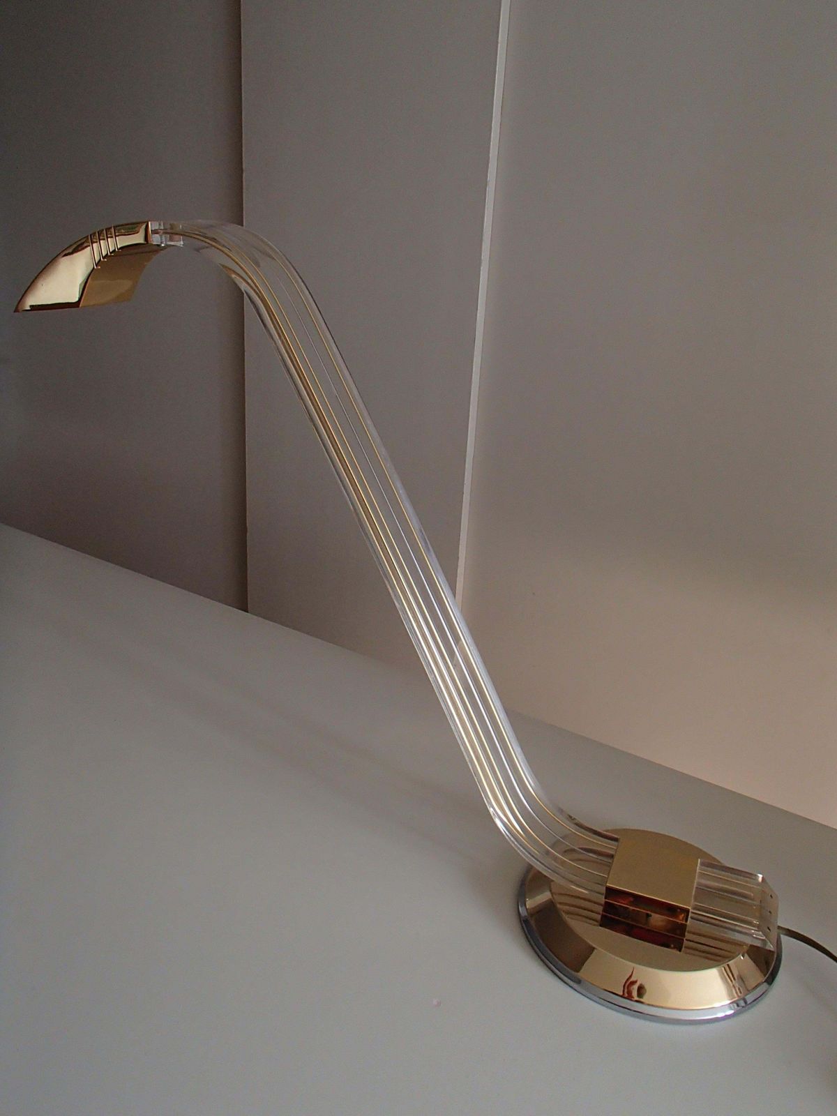 Pair Of Modern Plexi Glass Chrome And Brass Table Lamps By Relco Milano photo 1145.0