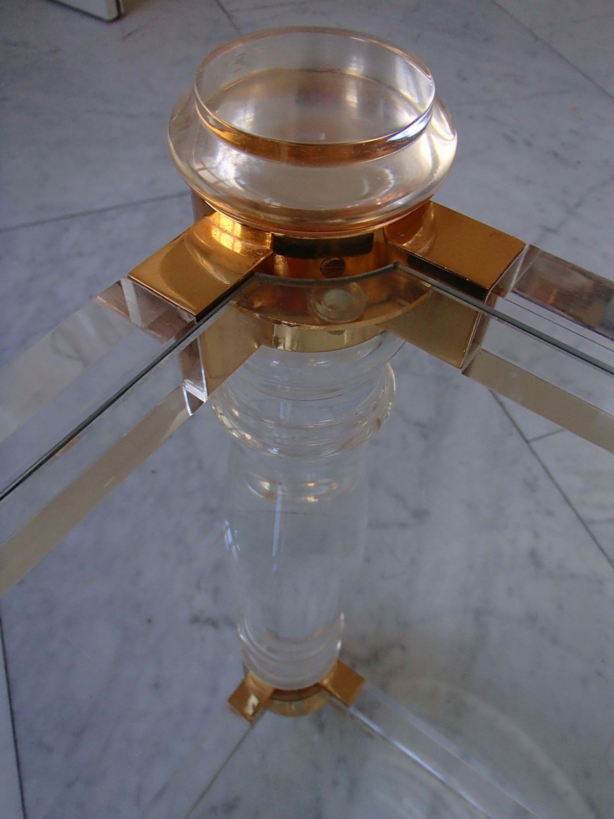 Pair Of Modern Side Tables Plexi Glass, Glass And Brass photo vintage