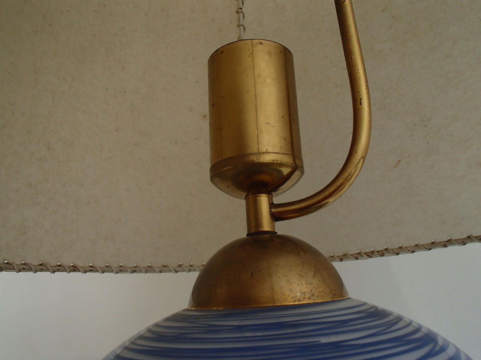 Mid Century Modern Wmf Ikora Table Blue Glass Lamp With Pig Skin Shade photo 1224.0
