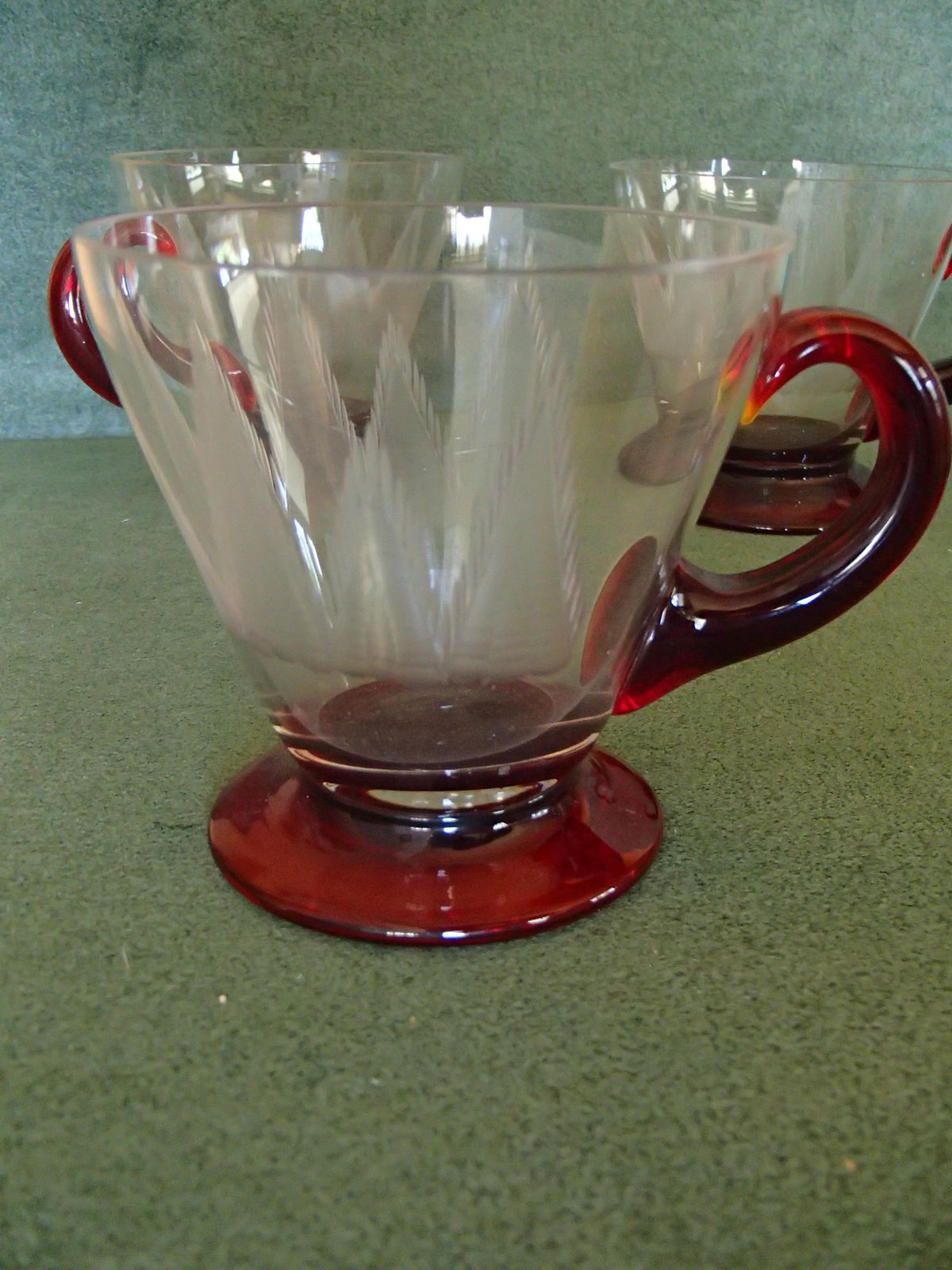 5 Art Nouveau Tea Glasses With Red Base And Holder Engraved photo 280.0