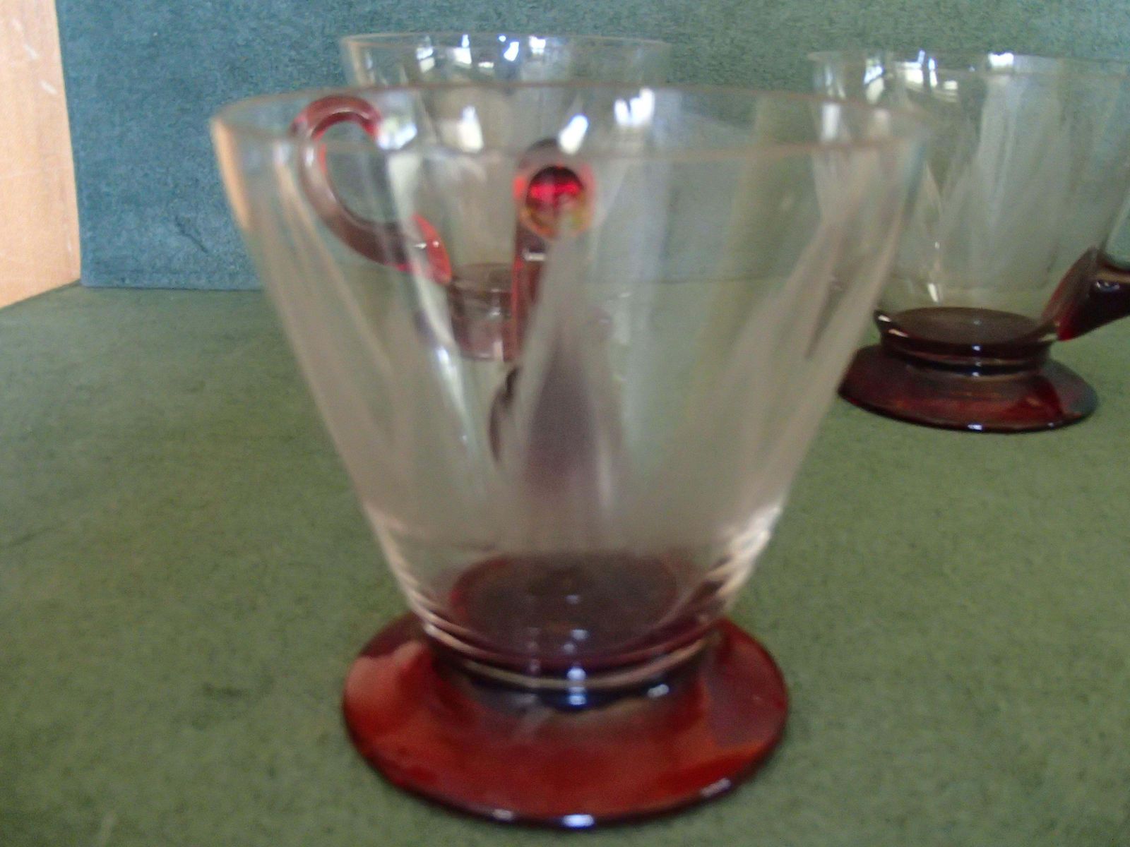 5 Art Nouveau Tea Glasses With Red Base And Holder Engraved photo vinterior