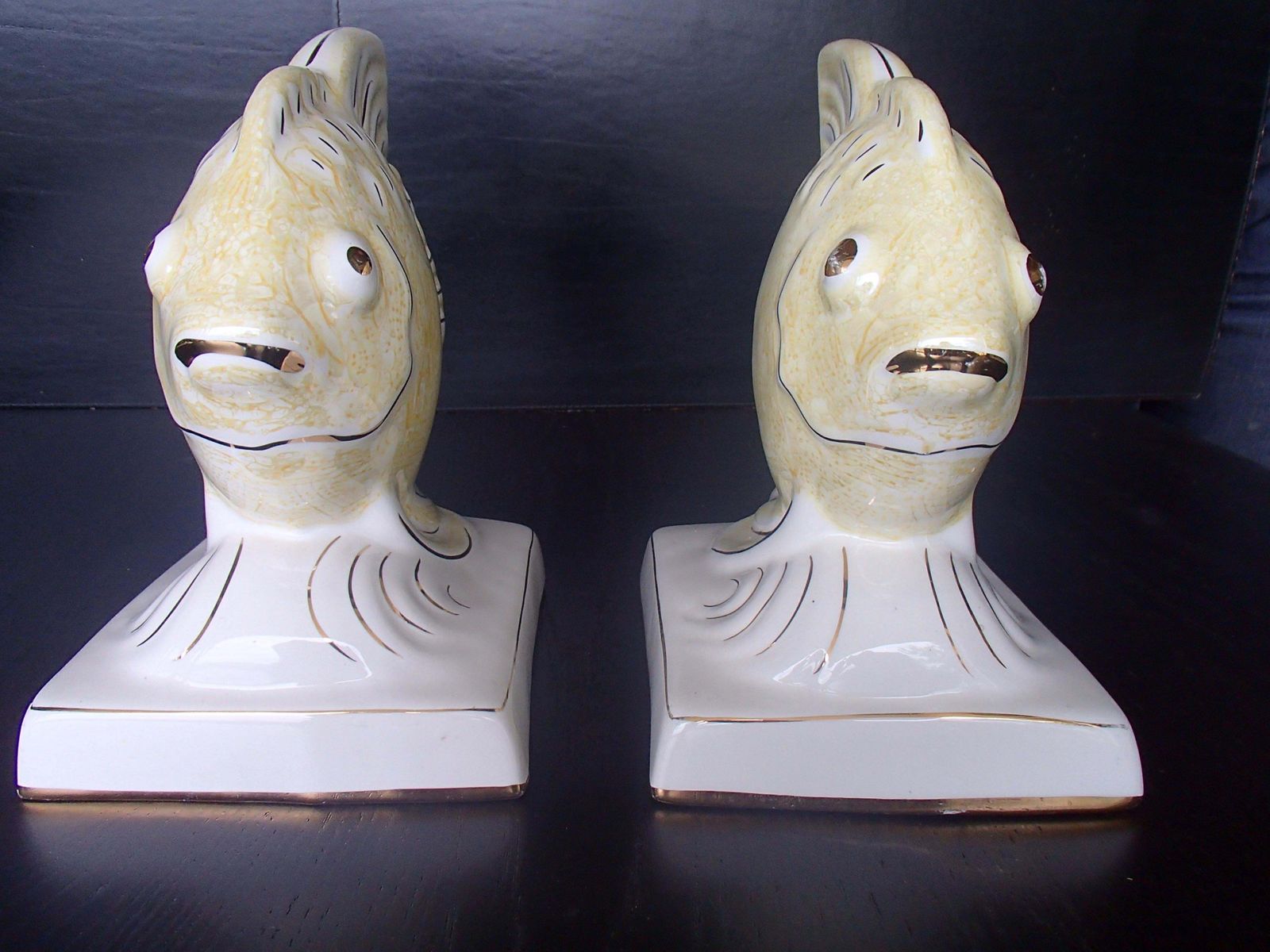 1950s Pair Of Porcelaine Fishes As Bookend Or Deco photo Home Decor